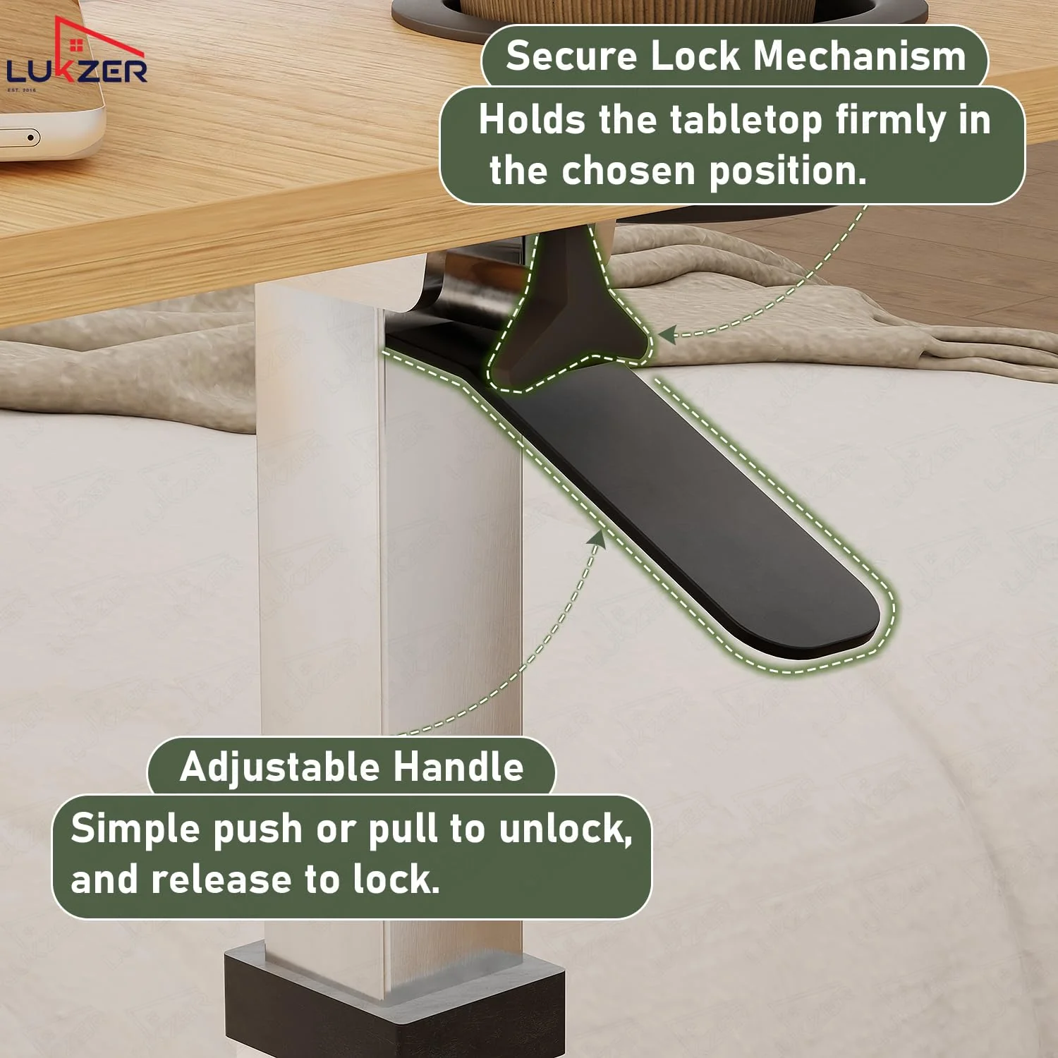 Lukzer Adjustable Overbed Study Table with Tilt Top, Cupholder & Wheels (MST-003/White & Oak Light) - Image 4