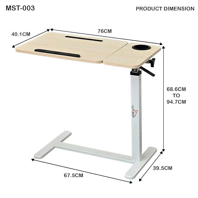 Lukzer Adjustable Overbed Study Table with Tilt Top, Cupholder & Wheels (MST-003/White & Oak Light) - Image 6