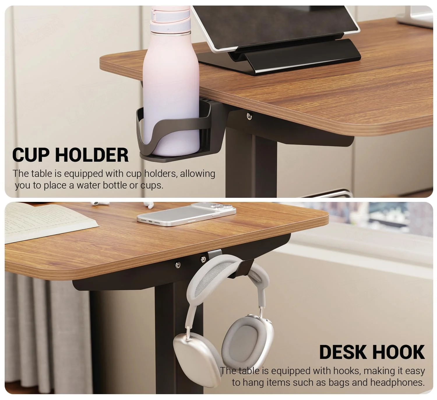 Lukzer L-Shape Electric Height Adjustable Study Desk (EST-001/Black & Oak Brown) - Image 5