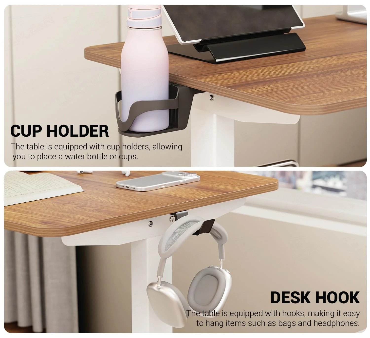 Lukzer L-Shape Electric Height Adjustable Study Desk (EST-001/White & Oak Brown) - Image 5