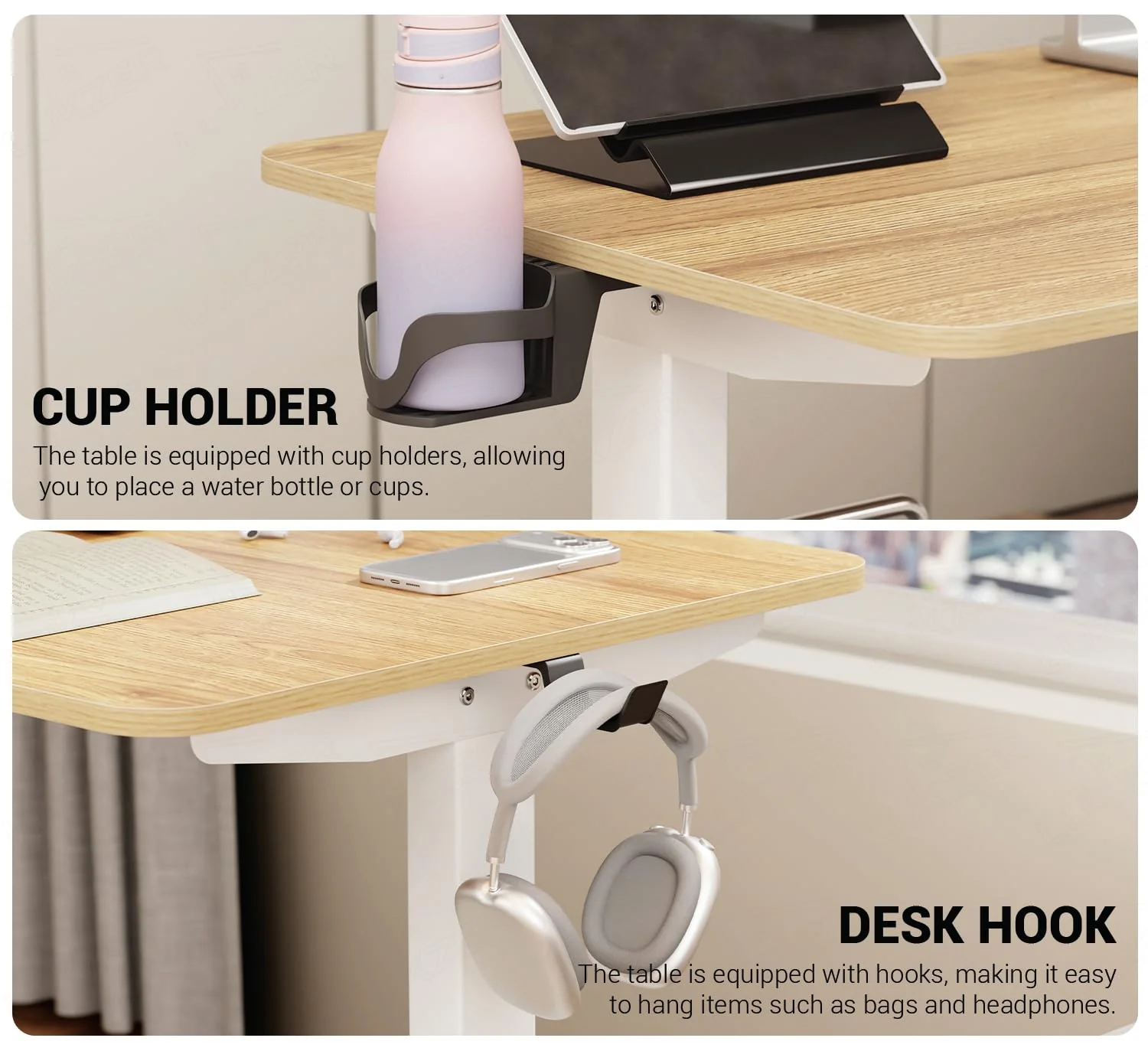 Lukzer L-Shape Electric Height Adjustable Study Desk (EST-001/White & Oak Light) - Image 6