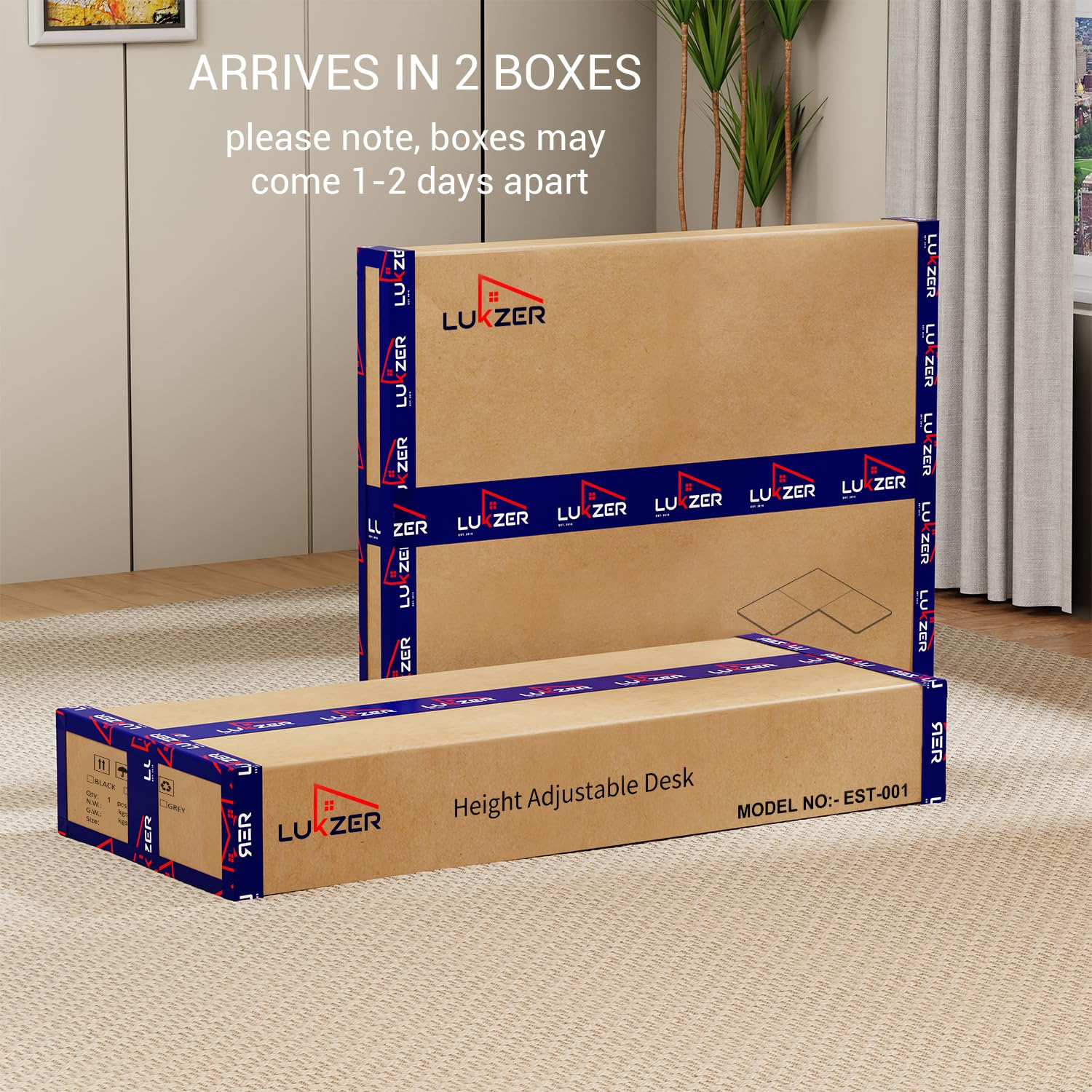 Lukzer L-Shape Electric Height Adjustable Study Desk (EST-001/White & Oak Light) - Image 9