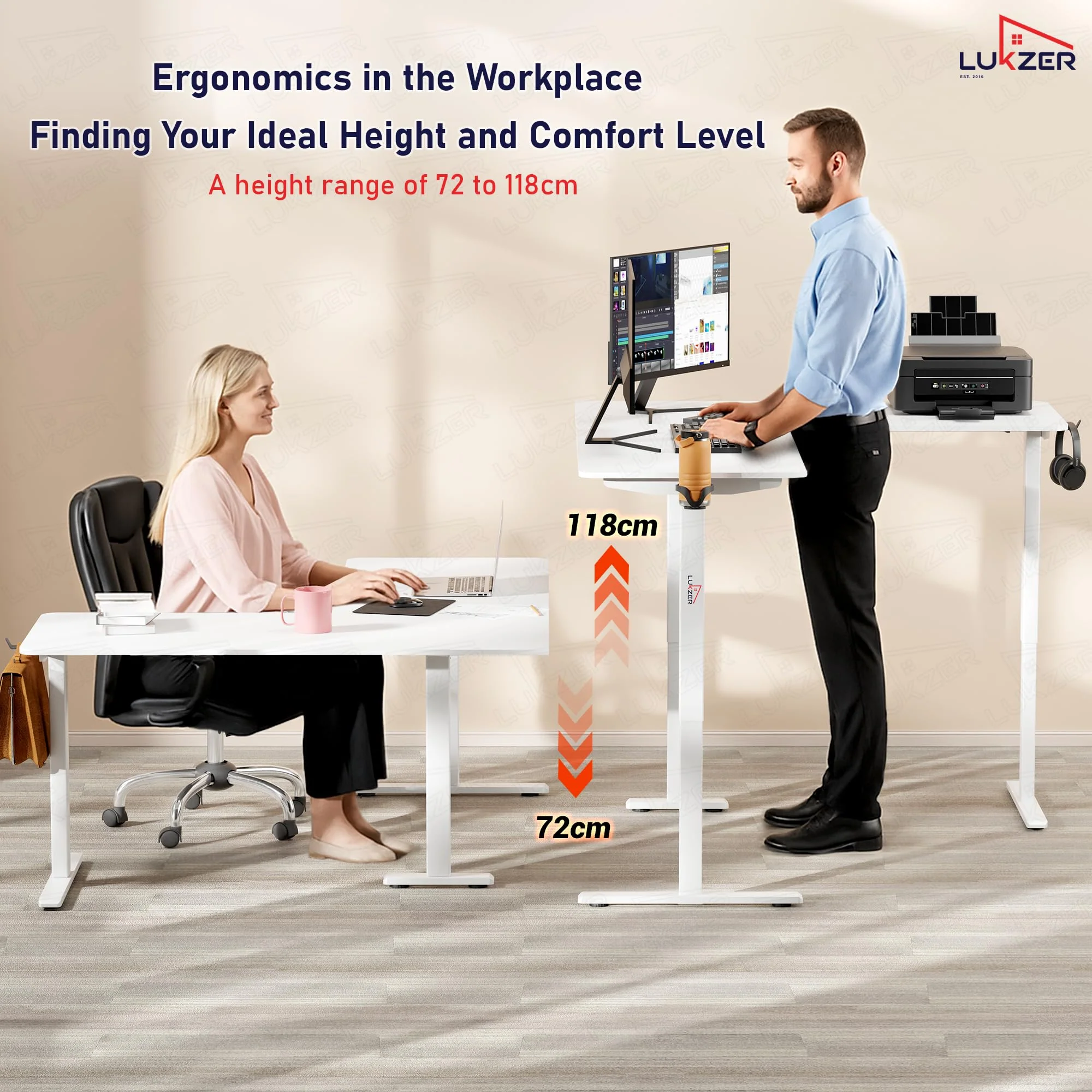 Lukzer L-Shape Electric Height Adjustable Study Desk (EST-001/White & White) - Image 4