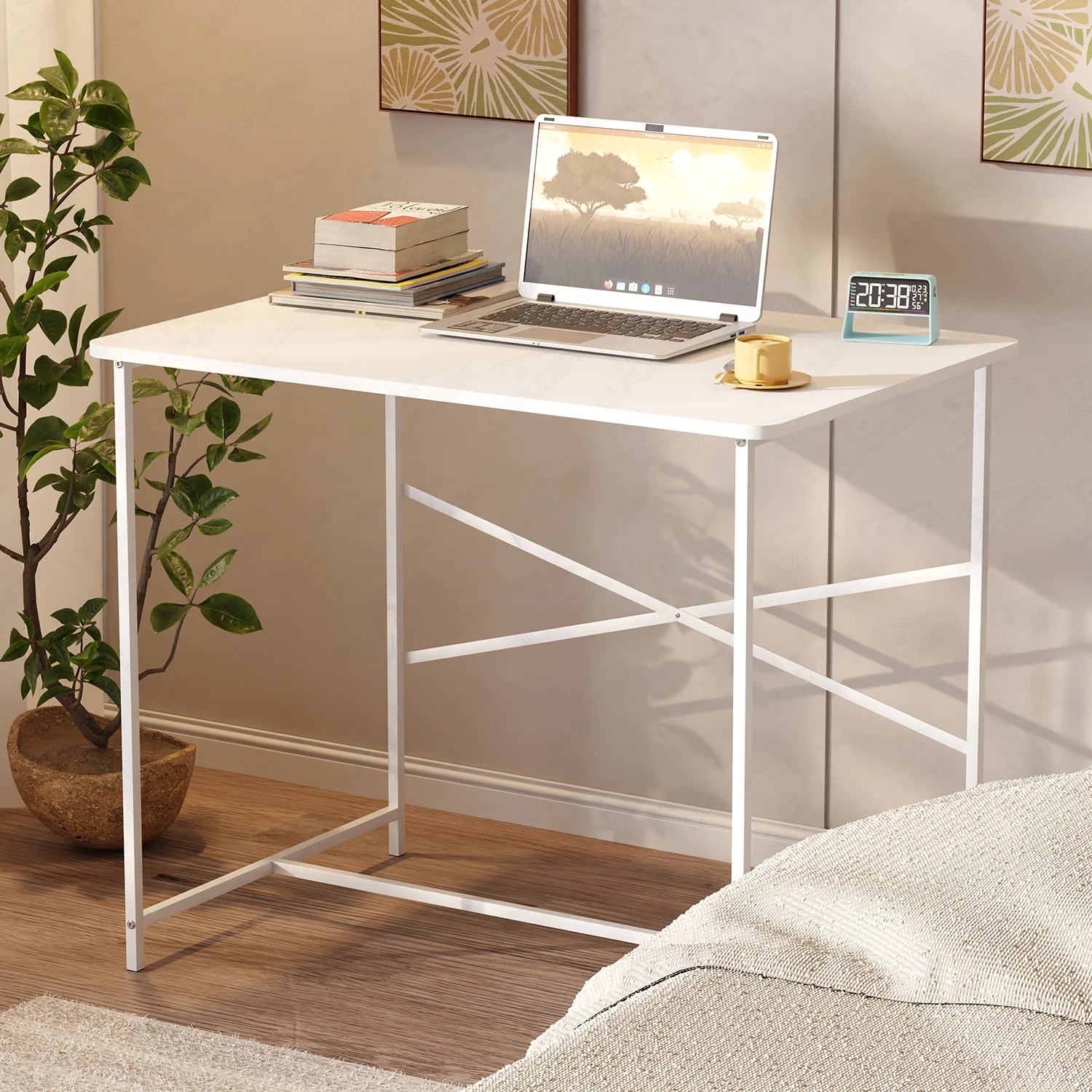 Lukzer X-Support Metal Frame & Engineered Wood Study Table for Home & Office (MST-008) white & white - Image 10