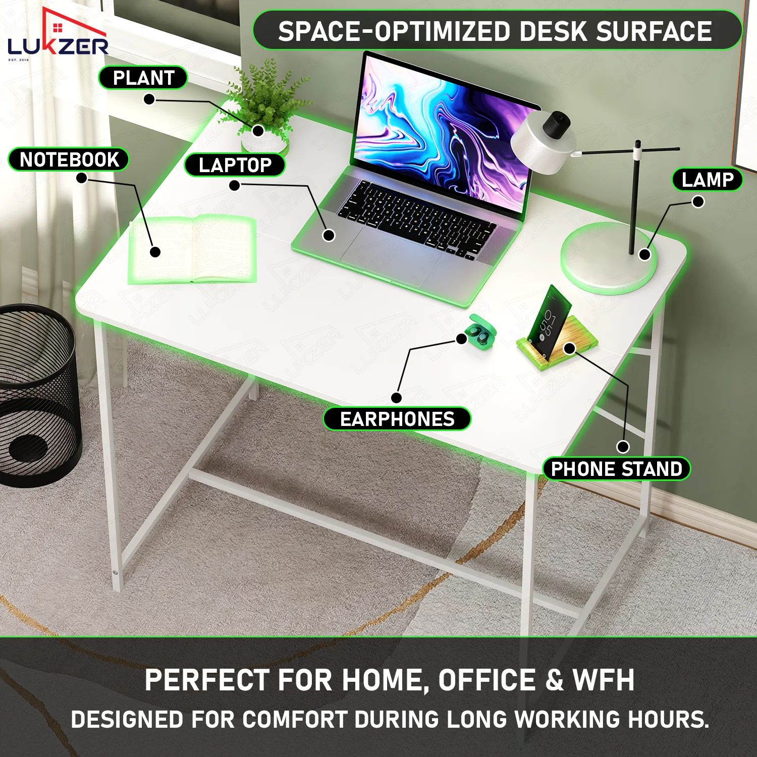 Lukzer X-Support Metal Frame & Engineered Wood Study Table for Home & Office (MST-008) white & white - Image 4