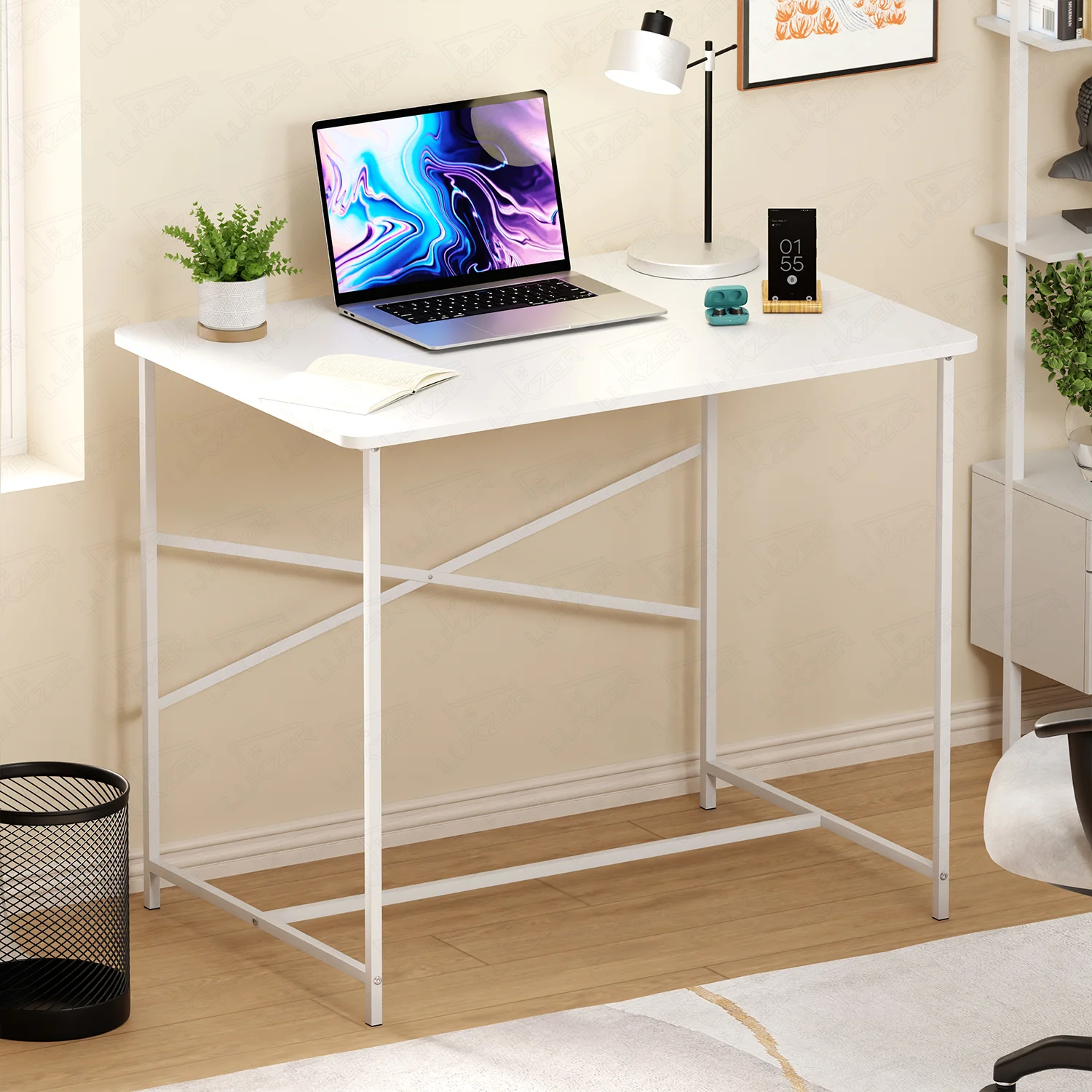 Lukzer X-Support Metal Frame & Engineered Wood Study Table for Home & Office (MST-008) white & white - Image 7