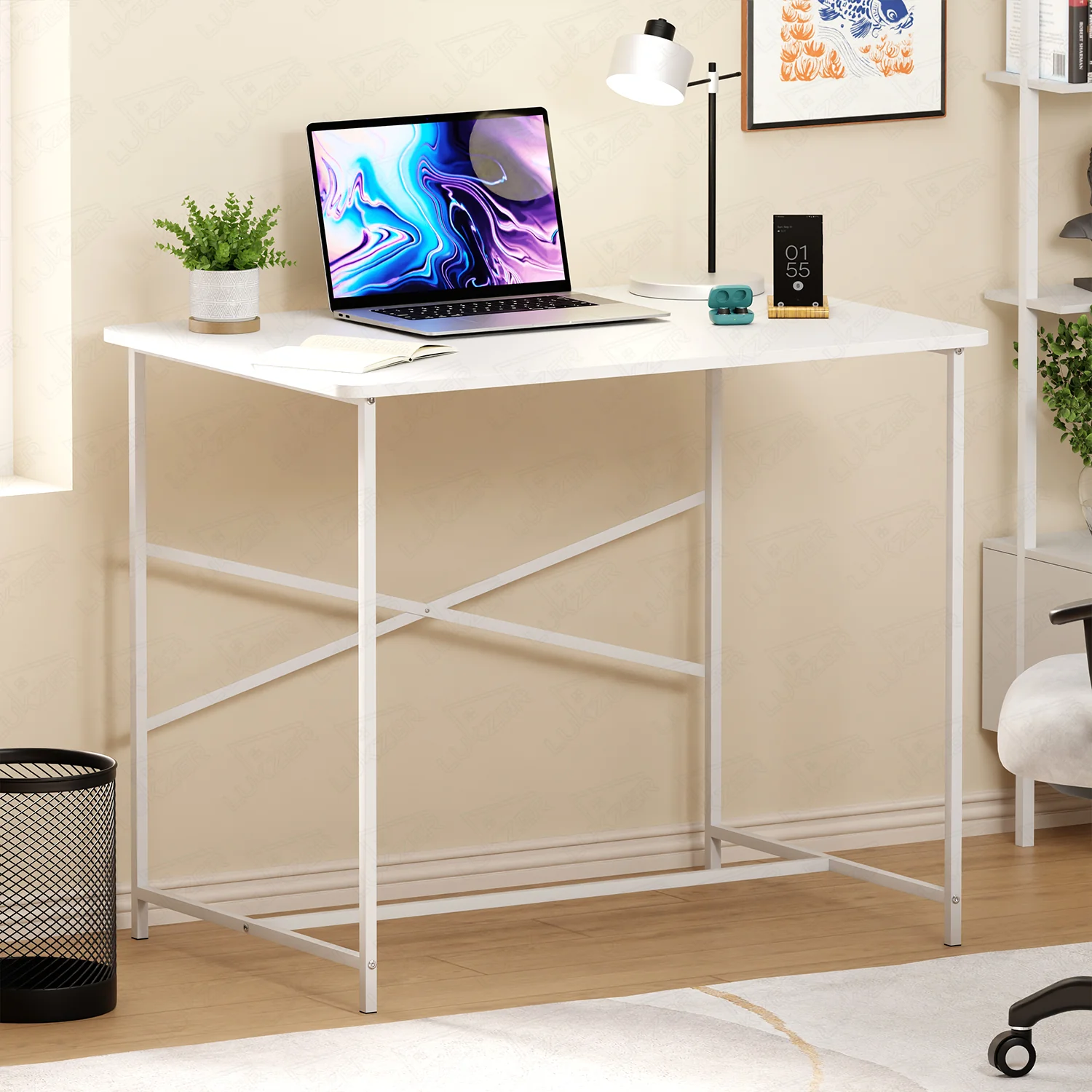 Lukzer X-Support Metal Frame & Engineered Wood Study Table for Home & Office (MST-008) white & white - Image 9