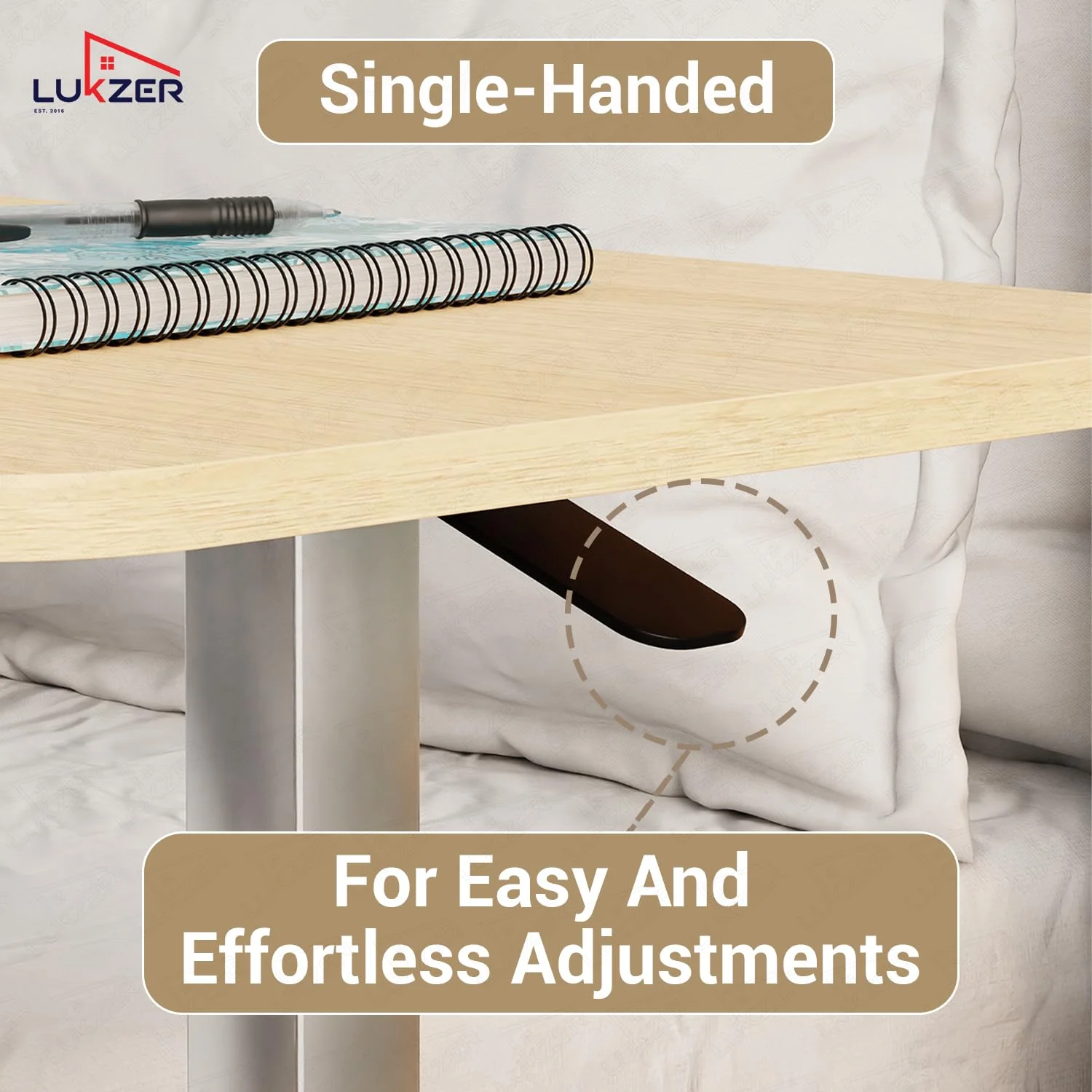 Lukzer Modern Adjustable Overbed Study Table with Wheels (MST-002/White & Oak Light) - Image 5