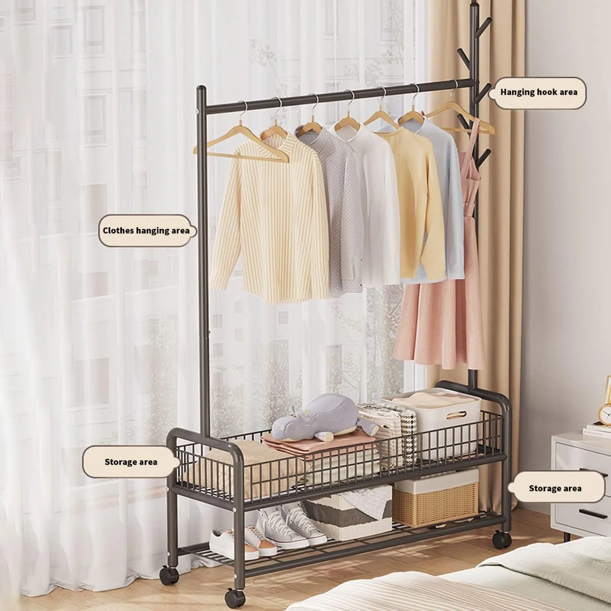 Lukzer Heavy-Duty Portable Metal Clothes Rack with Double Rod & Bottom Shelf (MGR-002/Black) - Image 3