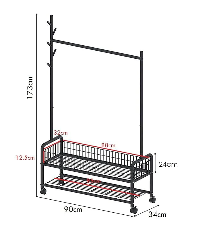 Lukzer Heavy-Duty Portable Metal Clothes Rack with Double Rod & Bottom Shelf (MGR-002/Black) - Image 4