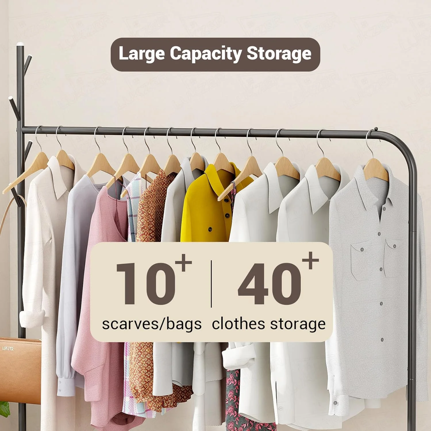 Lukzer Single Pole Portable Metal Garment Rack with 2 Bottom Shelves (MGR-008/Black) - Image 9