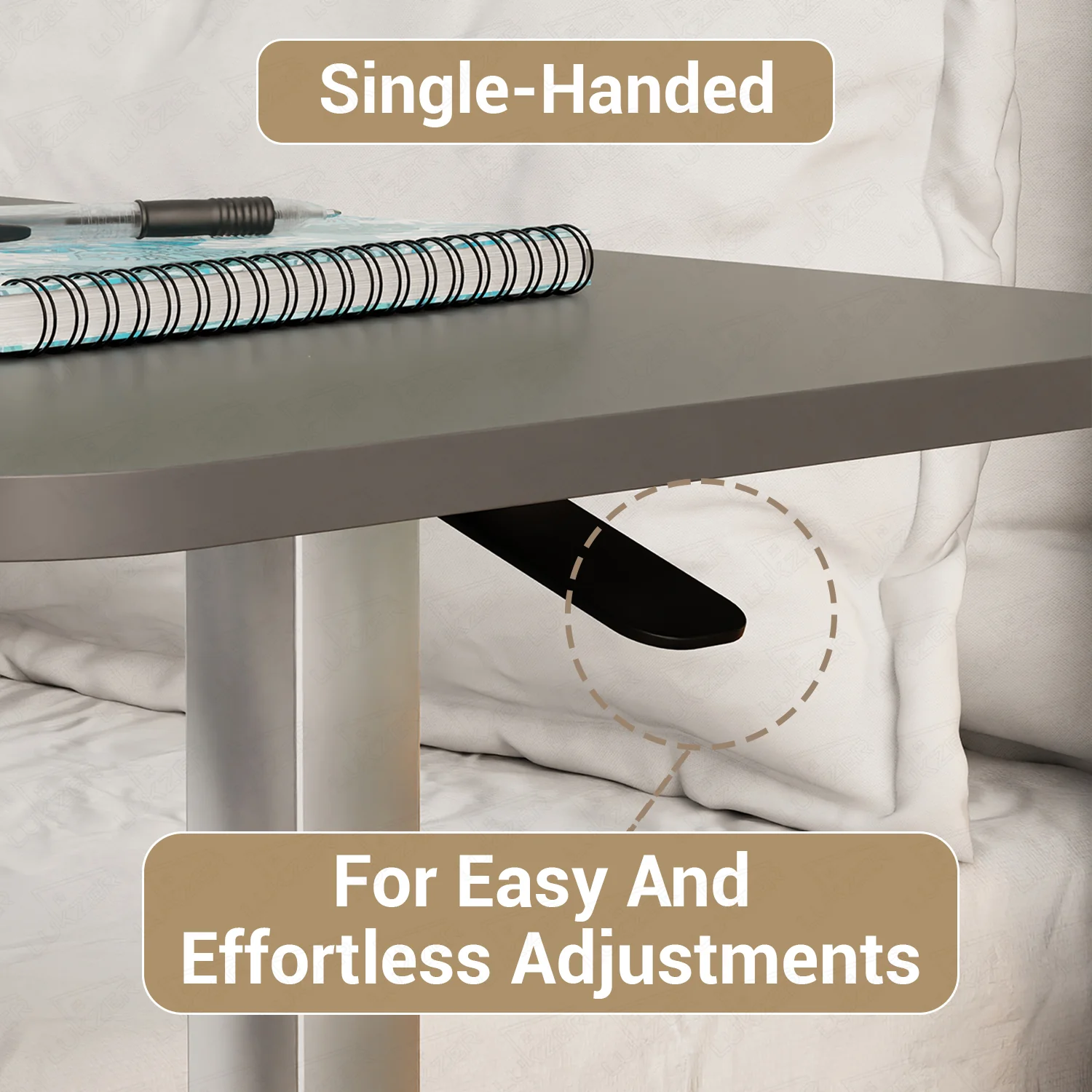 Lukzer Modern Adjustable Overbed Study Table with Wheels (MST-002/Black & Black) - Image 10