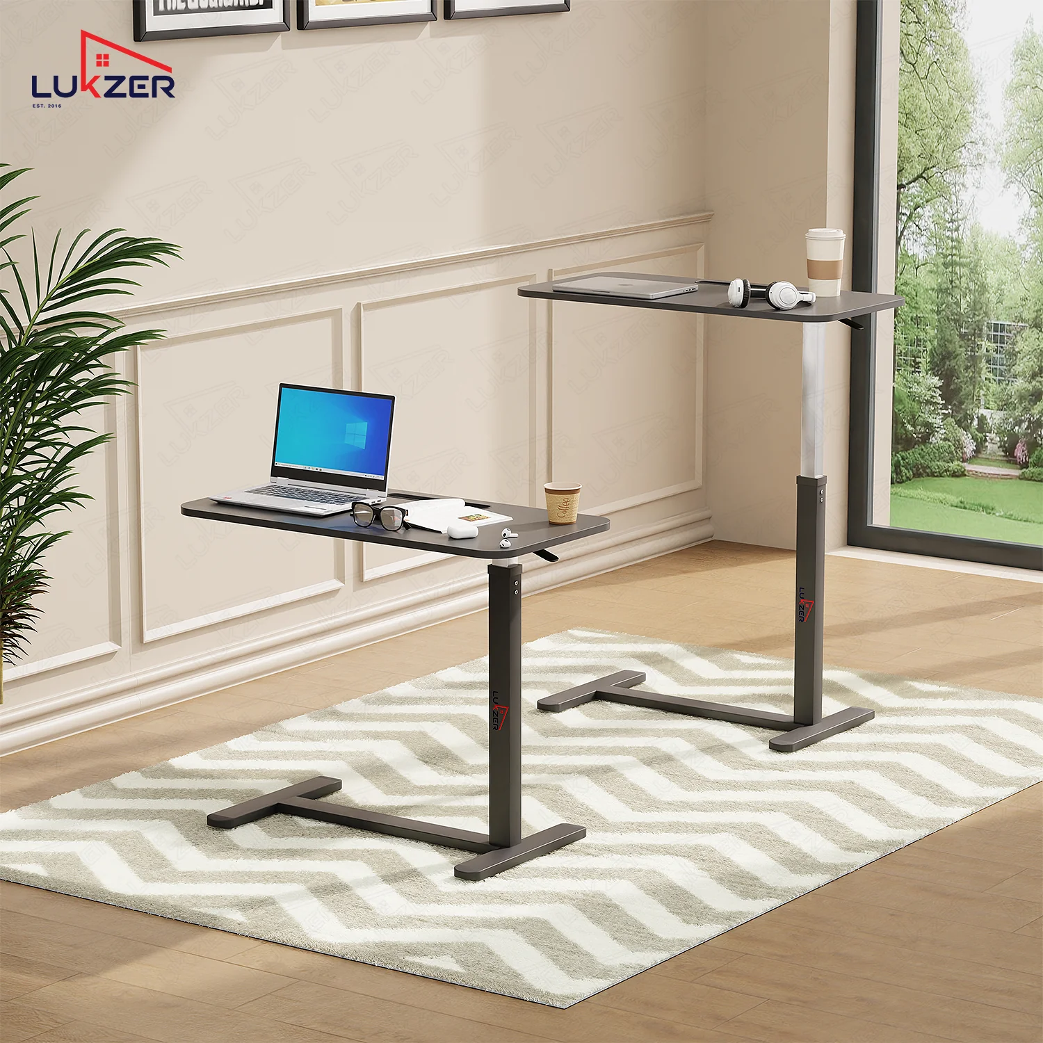 Lukzer Modern Adjustable Overbed Study Table with Wheels (MST-002/Black & Black) - Image 6