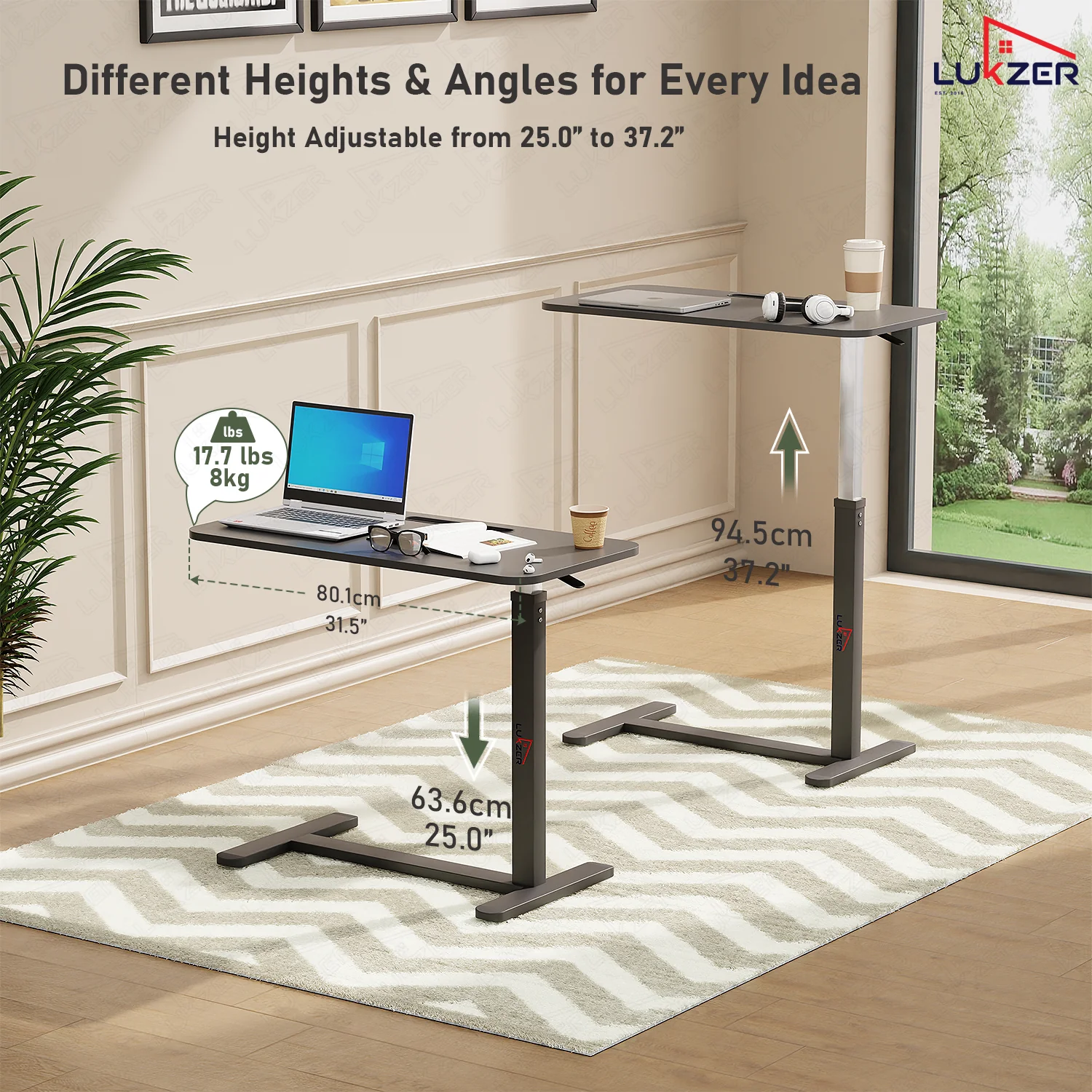 Lukzer Modern Adjustable Overbed Study Table with Wheels (MST-002/Black & Black) - Image 9