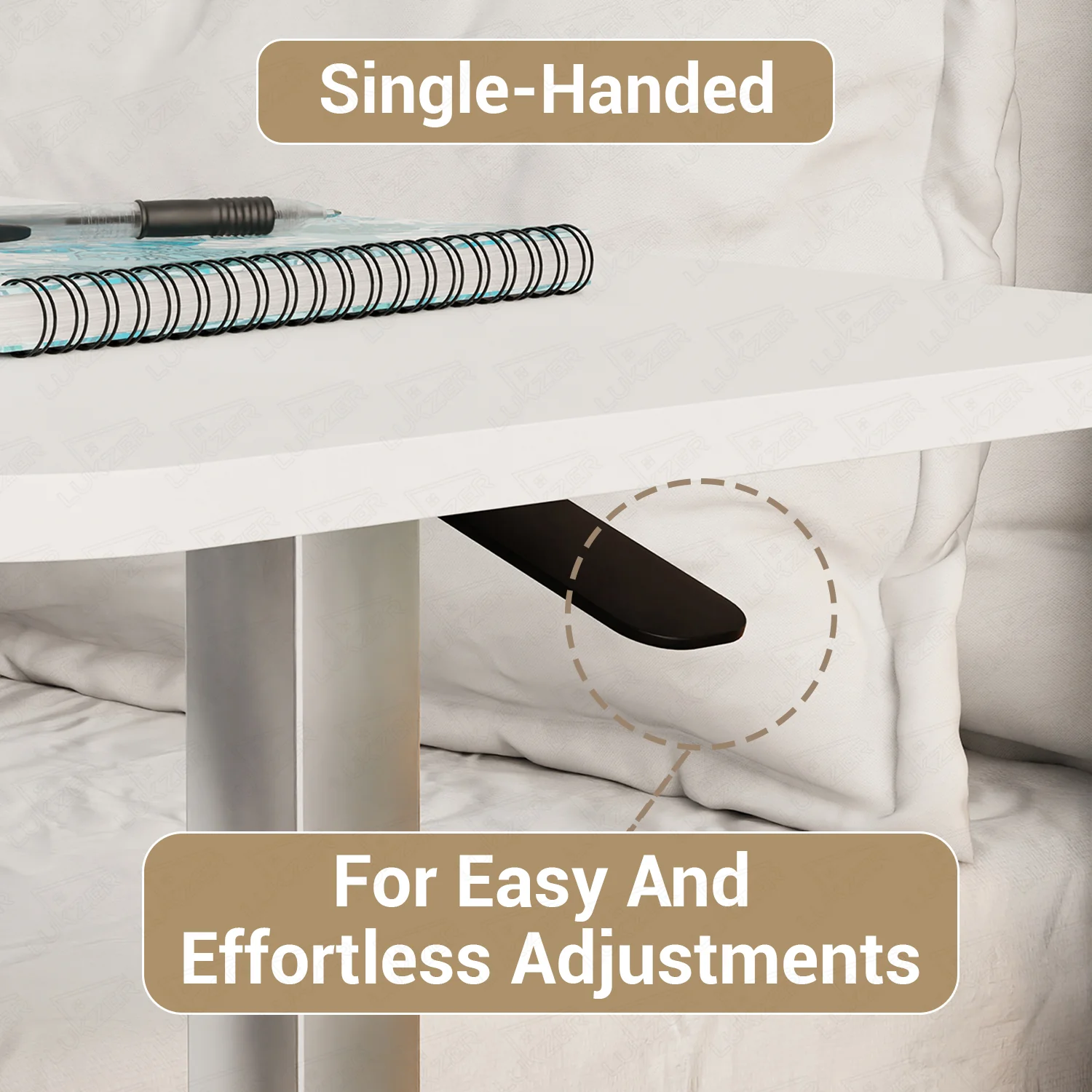 Lukzer Modern Adjustable Overbed Study Table with Wheels (MST-002/White & White) - Image 10