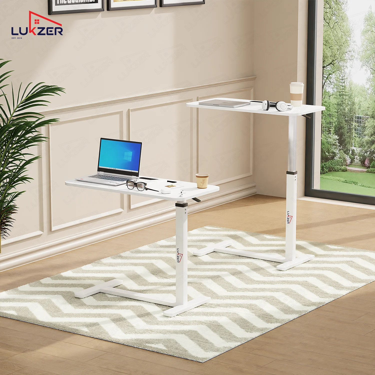 Lukzer Modern Adjustable Overbed Study Table with Wheels (MST-002/White & White) - Image 6