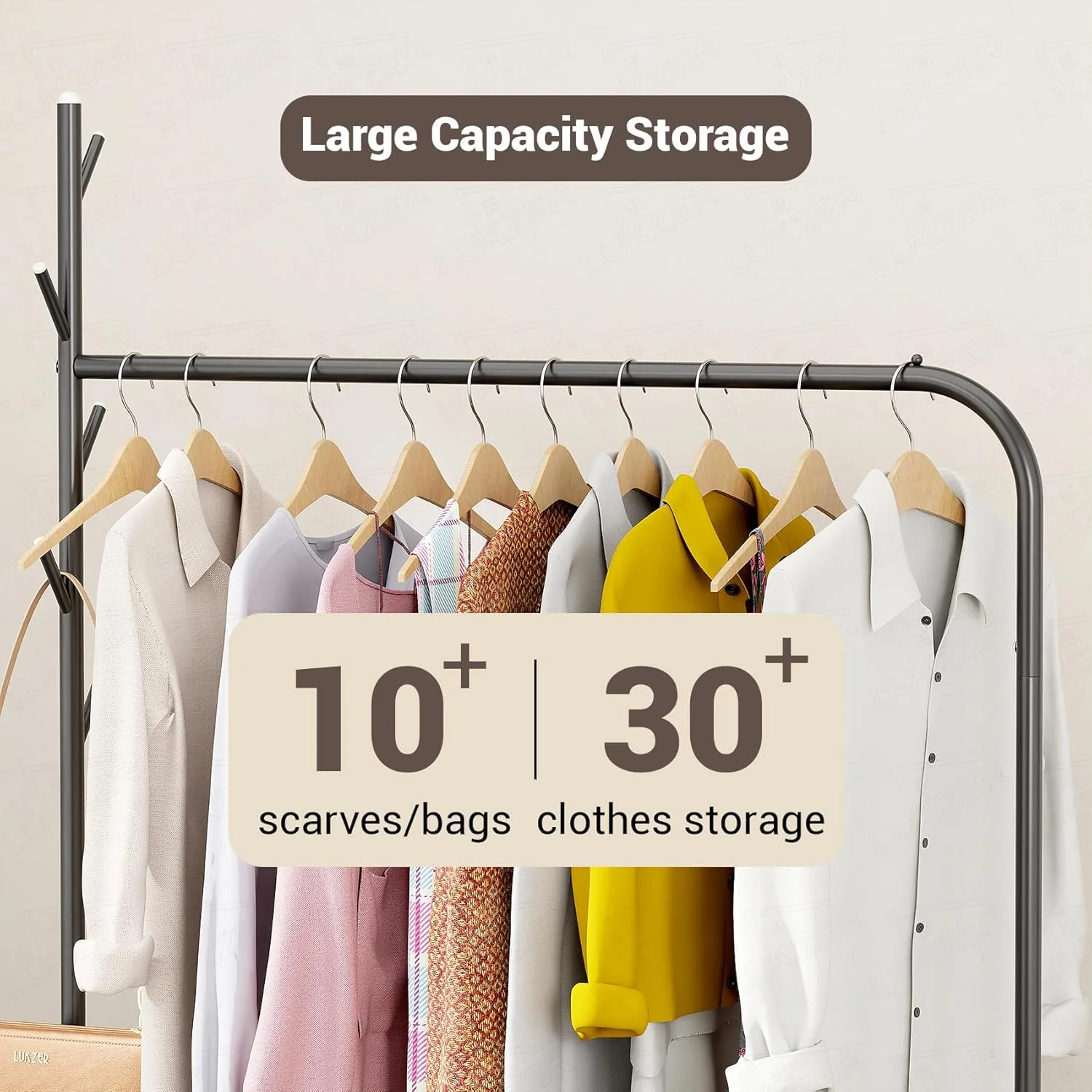 Lukzer Metal Garment Rack with Wheels & Double Bottom Storage Shelves (MGR-006/Black) - Image 7