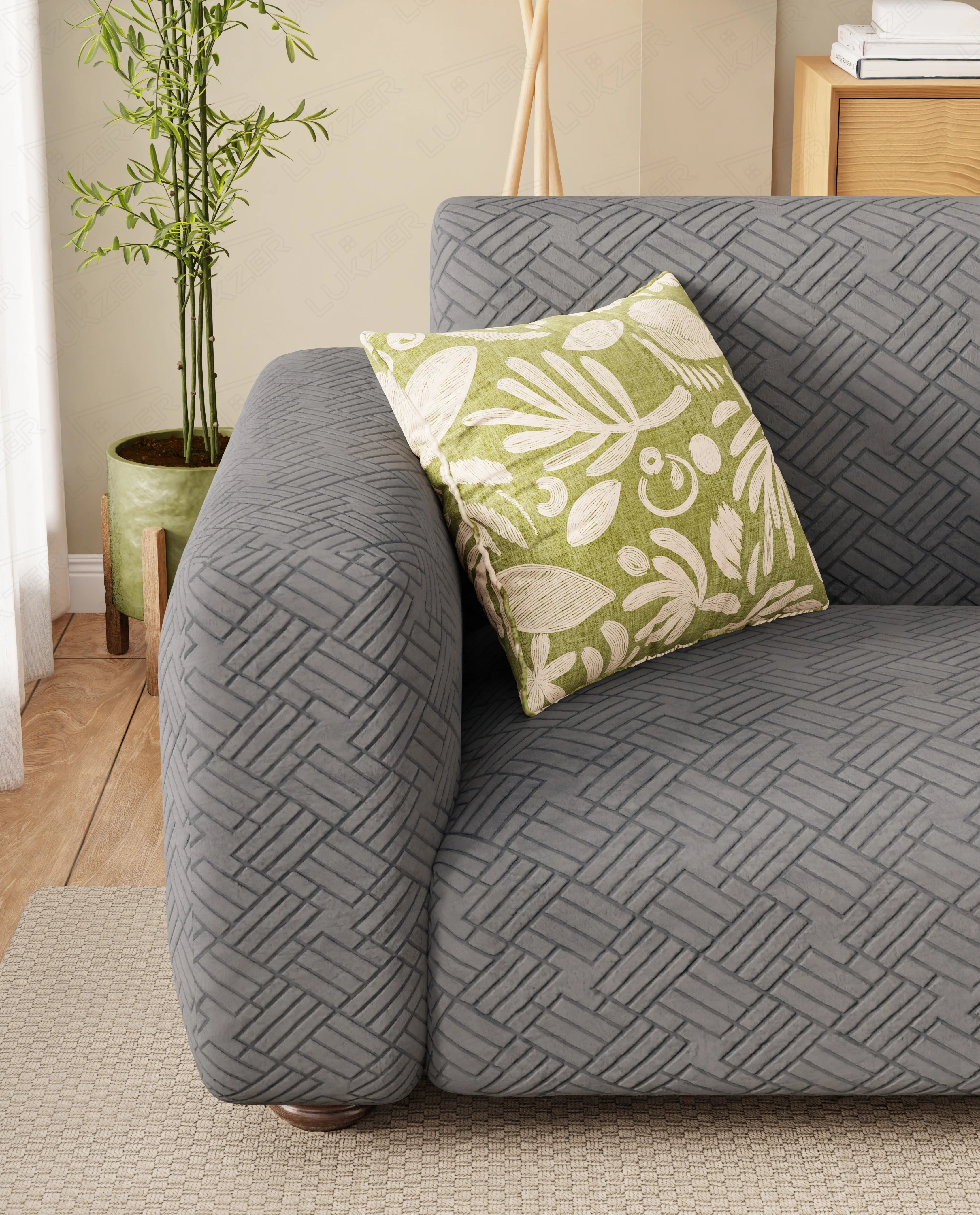 Lukzer Pastel Shades Textured Sofa Cover - Dark Grey Abstract (SC-171-01) - Image 5