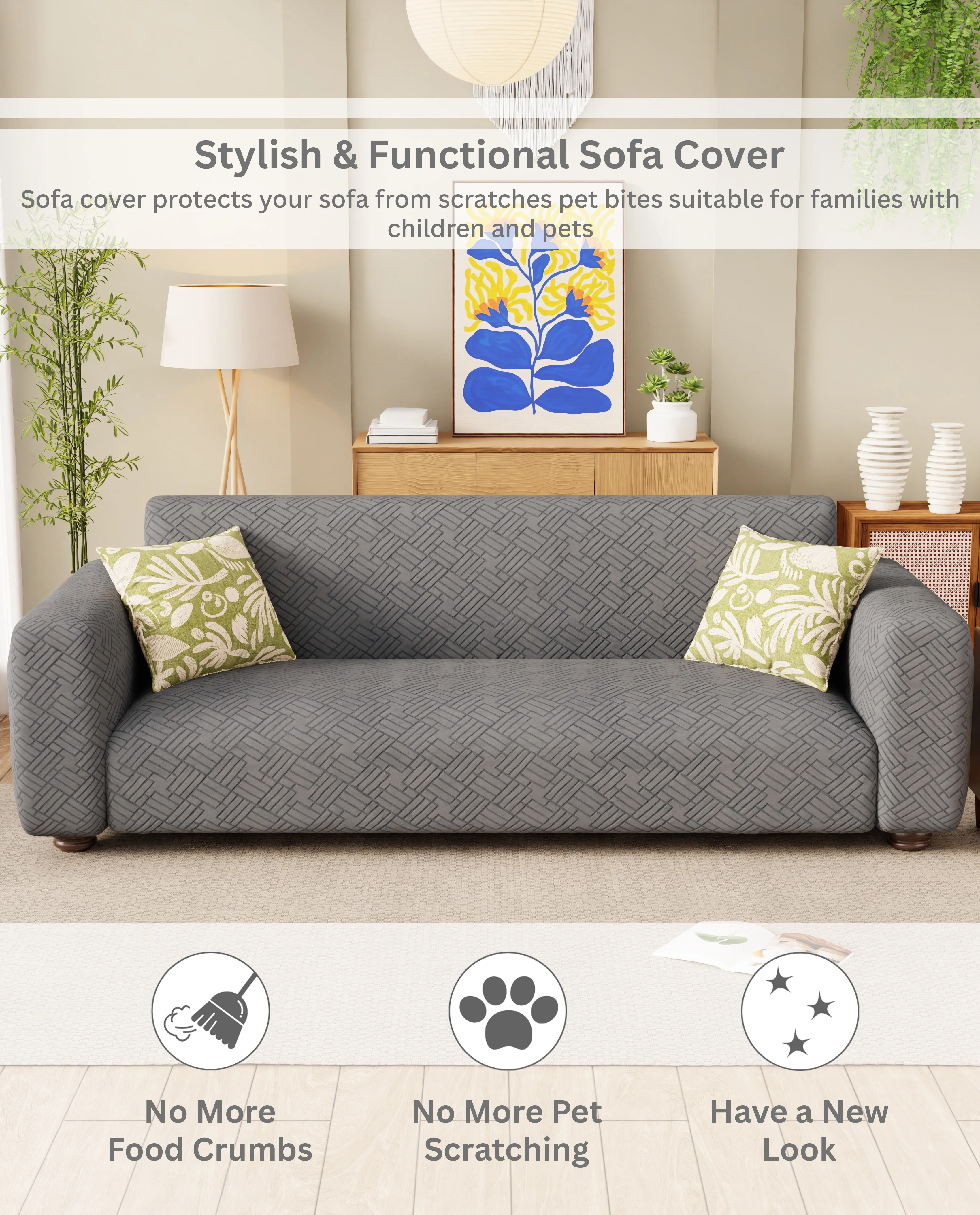 Lukzer Pastel Shades Textured Sofa Cover - Dark Grey Abstract (SC-171-01) - Image 7