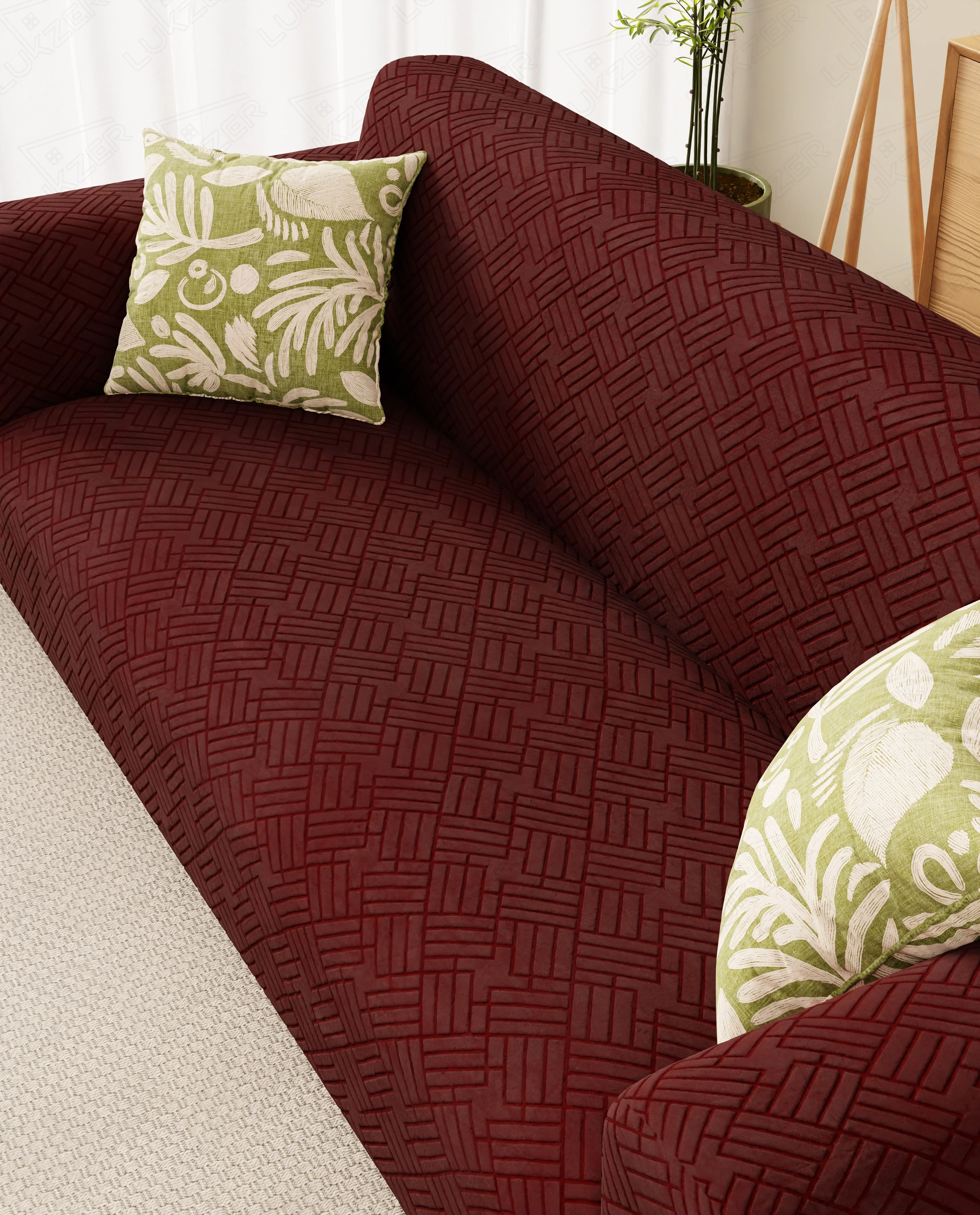 Lukzer Pastel Shades Textured Sofa Cover - Deep Maroon Abstract (SC-172-01) - Image 4