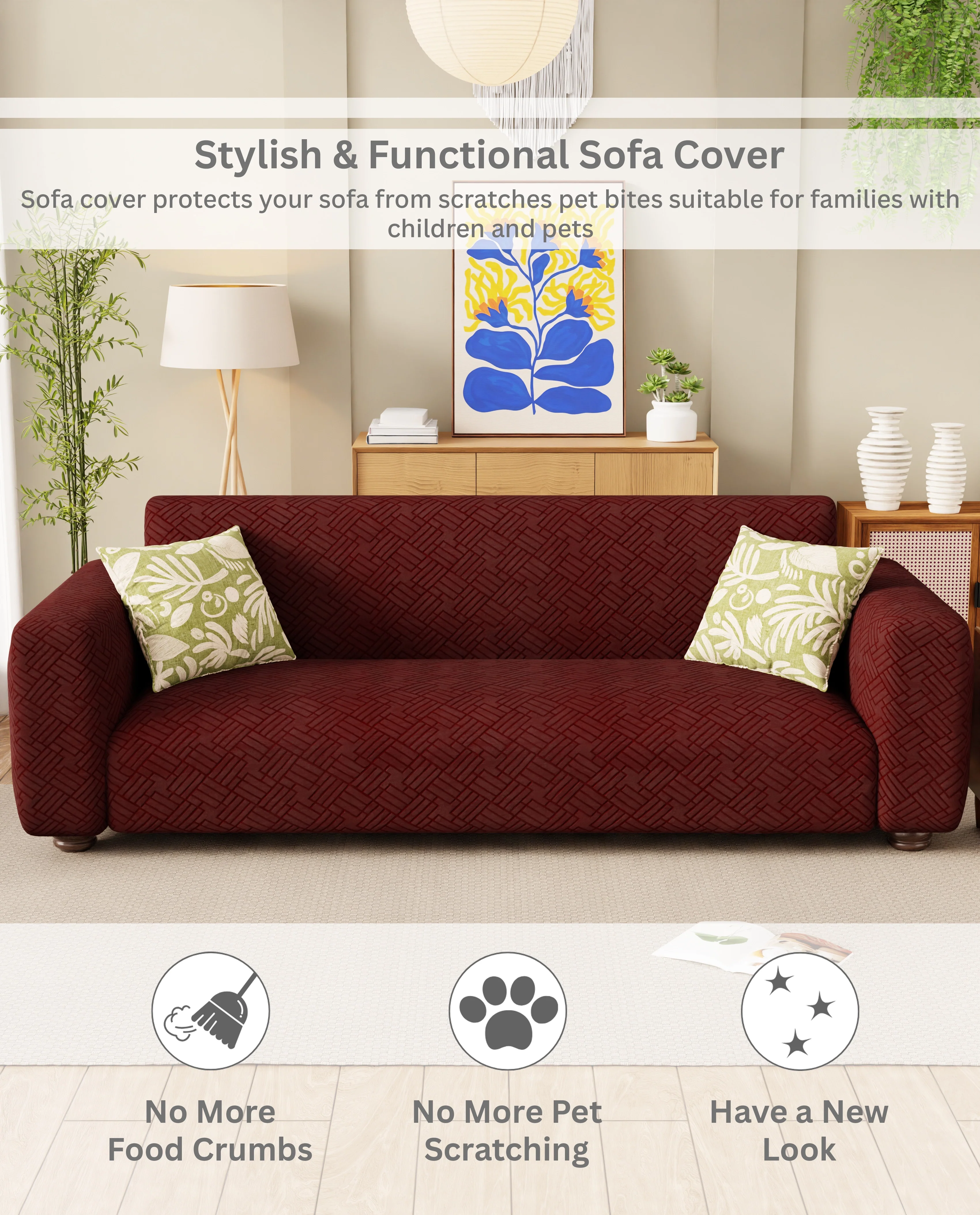 Lukzer Pastel Shades Textured Sofa Cover - Deep Maroon Abstract (SC-172-01) - Image 7
