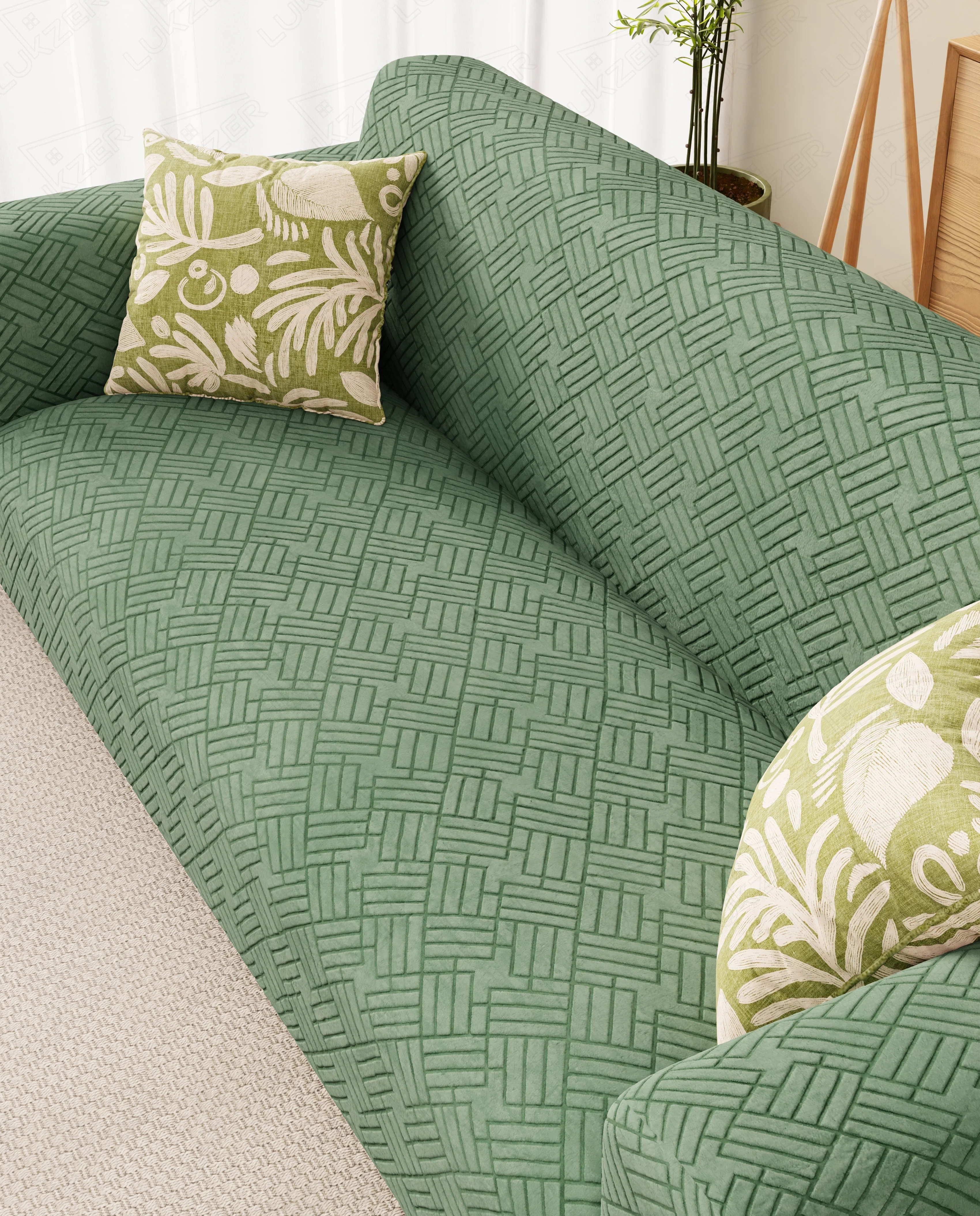 Lukzer Pastel Shades Textured Sofa Cover - Green Abstract (SC-167-01) - Image 4