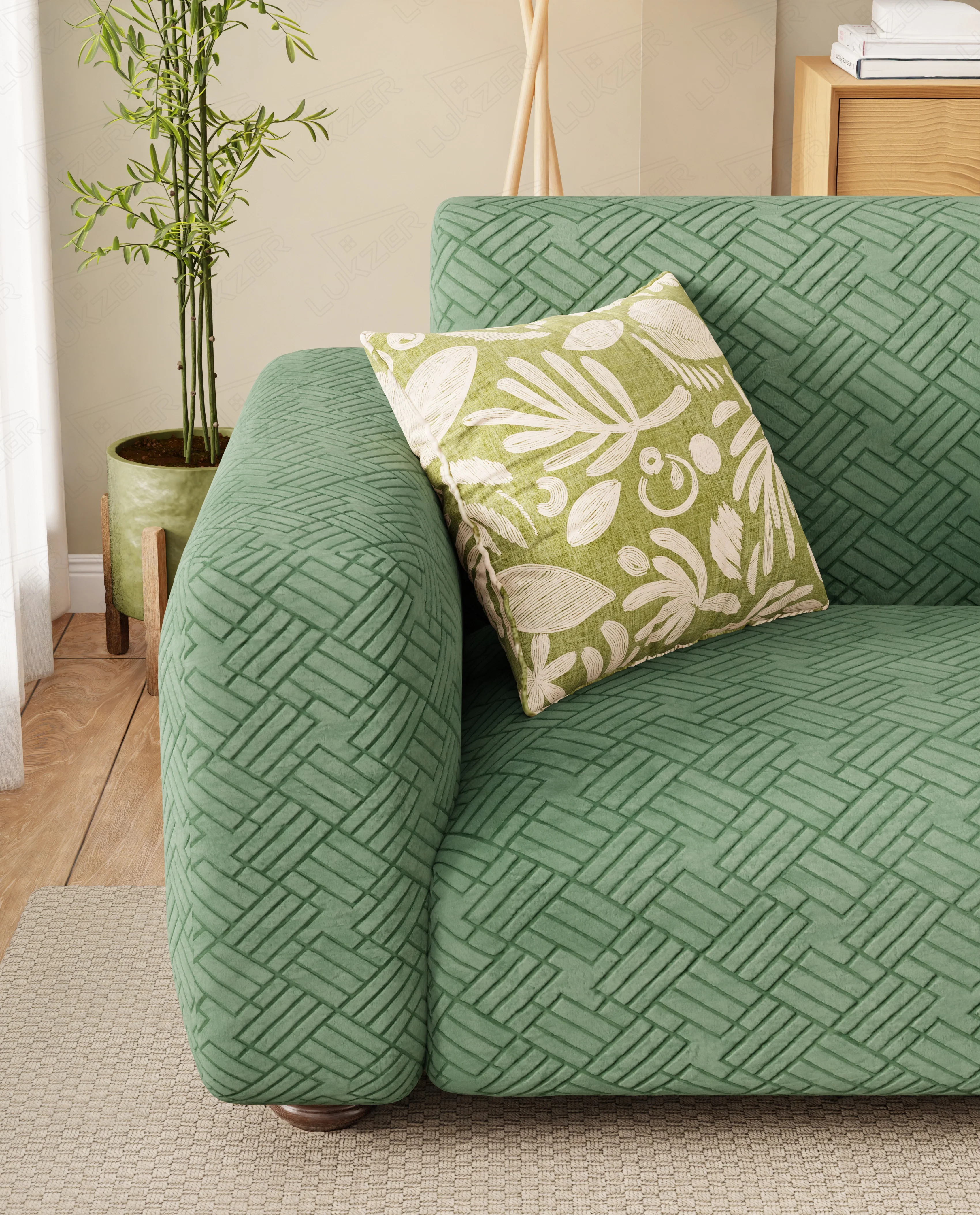 Lukzer Pastel Shades Textured Sofa Cover - Green Abstract (SC-167-01) - Image 5
