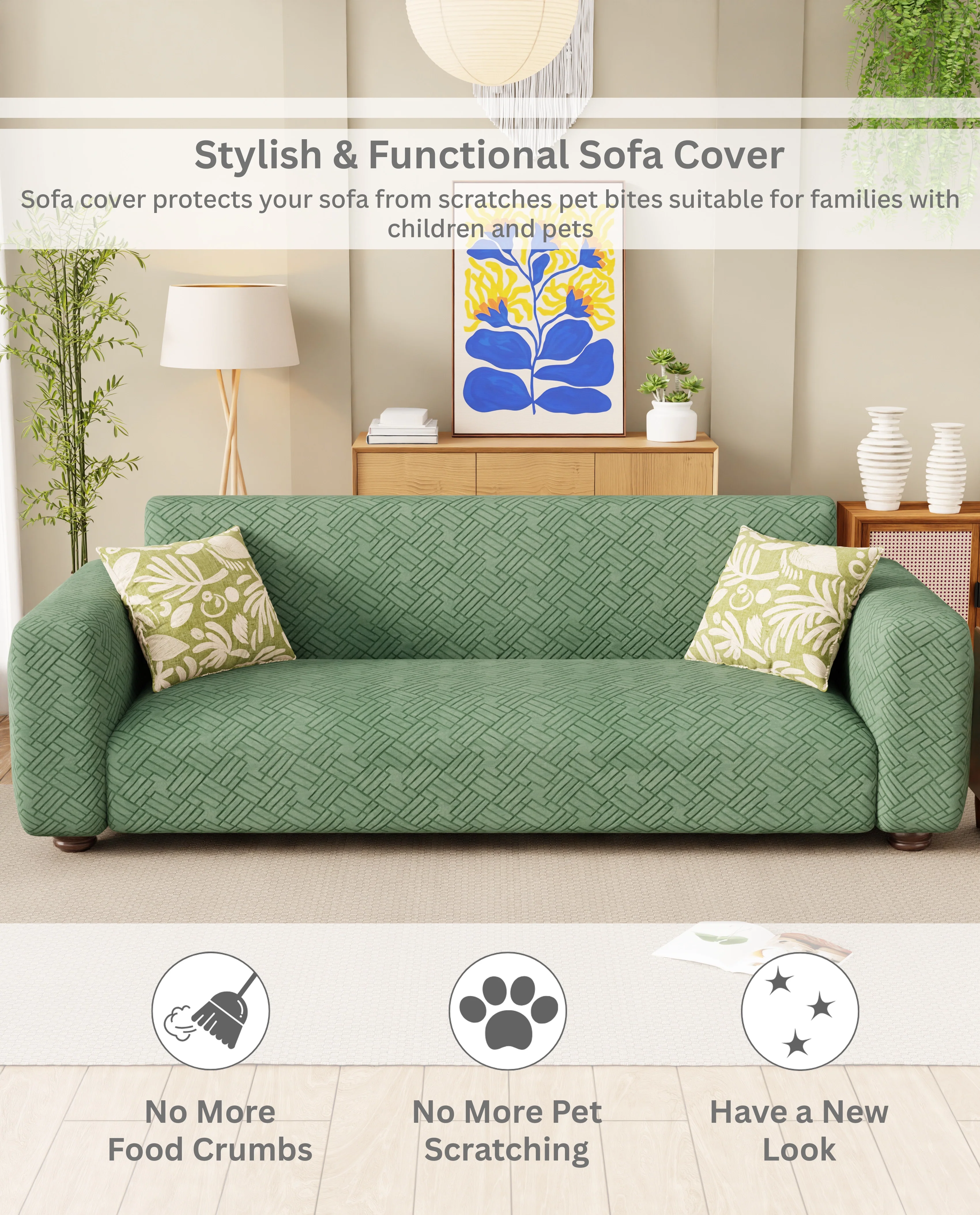Lukzer Pastel Shades Textured Sofa Cover - Green Abstract (SC-167-01) - Image 7