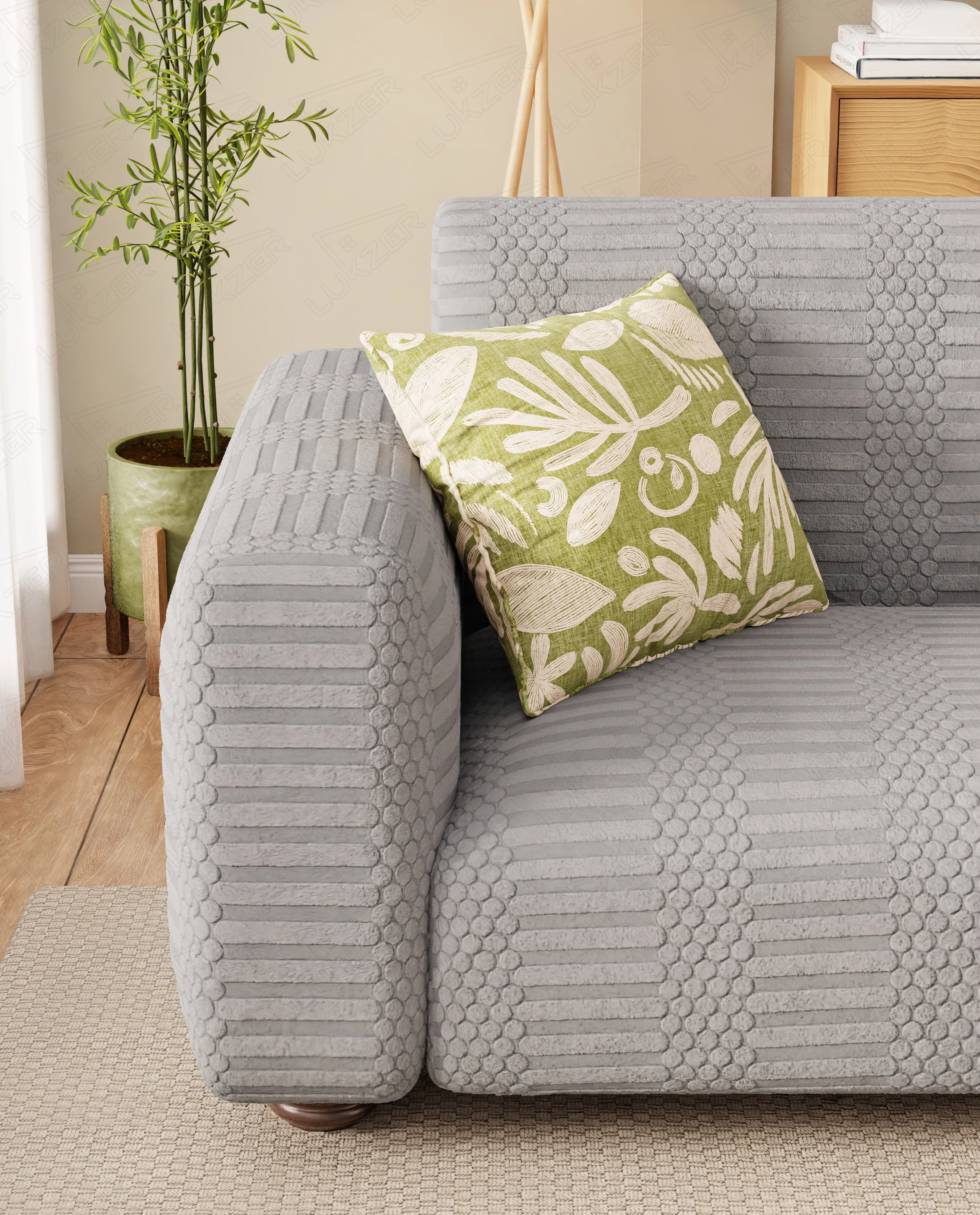 Lukzer Pastel Shades Textured Sofa Cover - Light Grey Dotted Stripe (SC-067-01) - Image 5