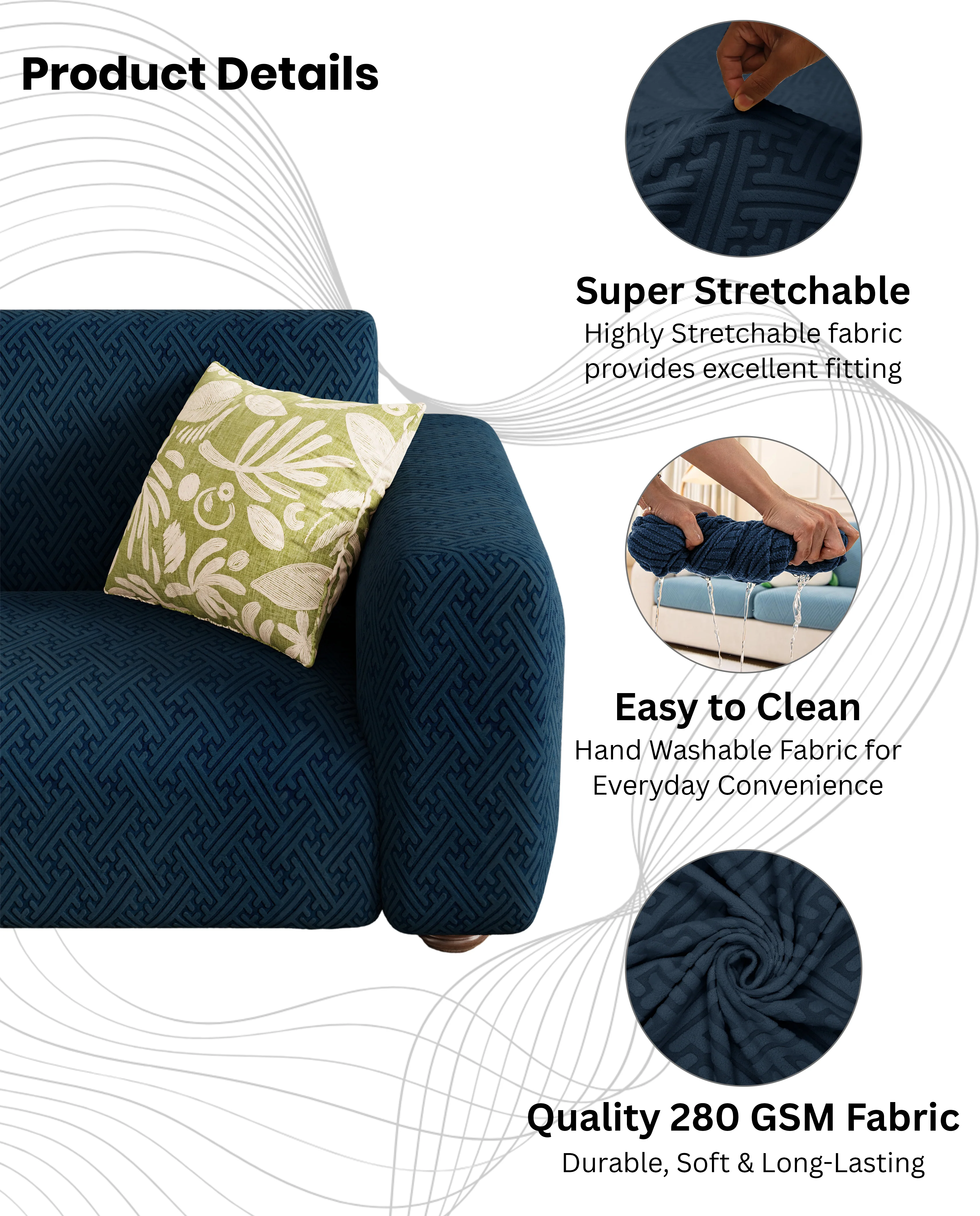 Lukzer Pastel Shades Textured Sofa Cover Marine Blue Grid Maze (SC-110-01) - Image 8