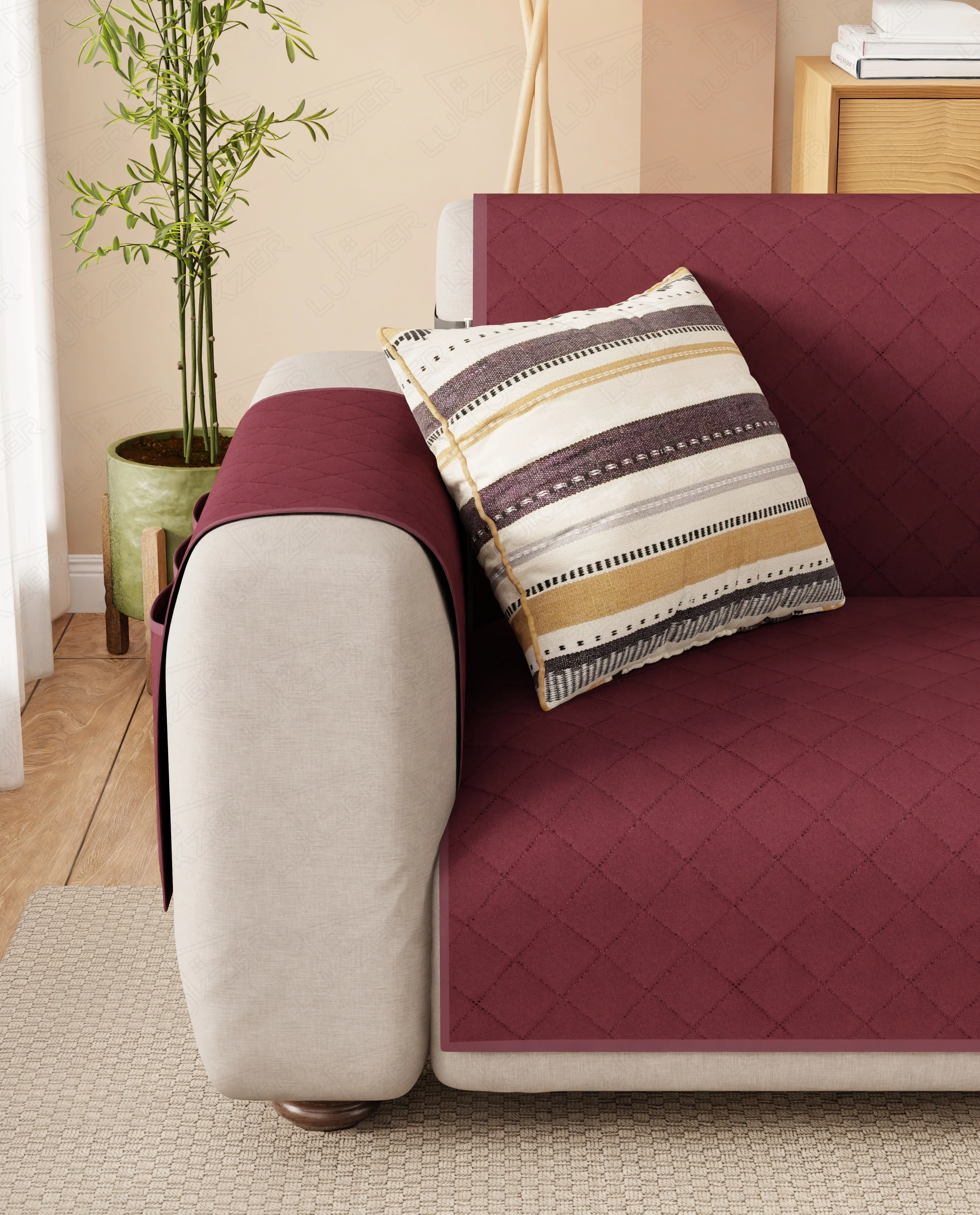 Lukzer Quilted Sofa Mat Cranberry Red (SC-194-01) - Image 3