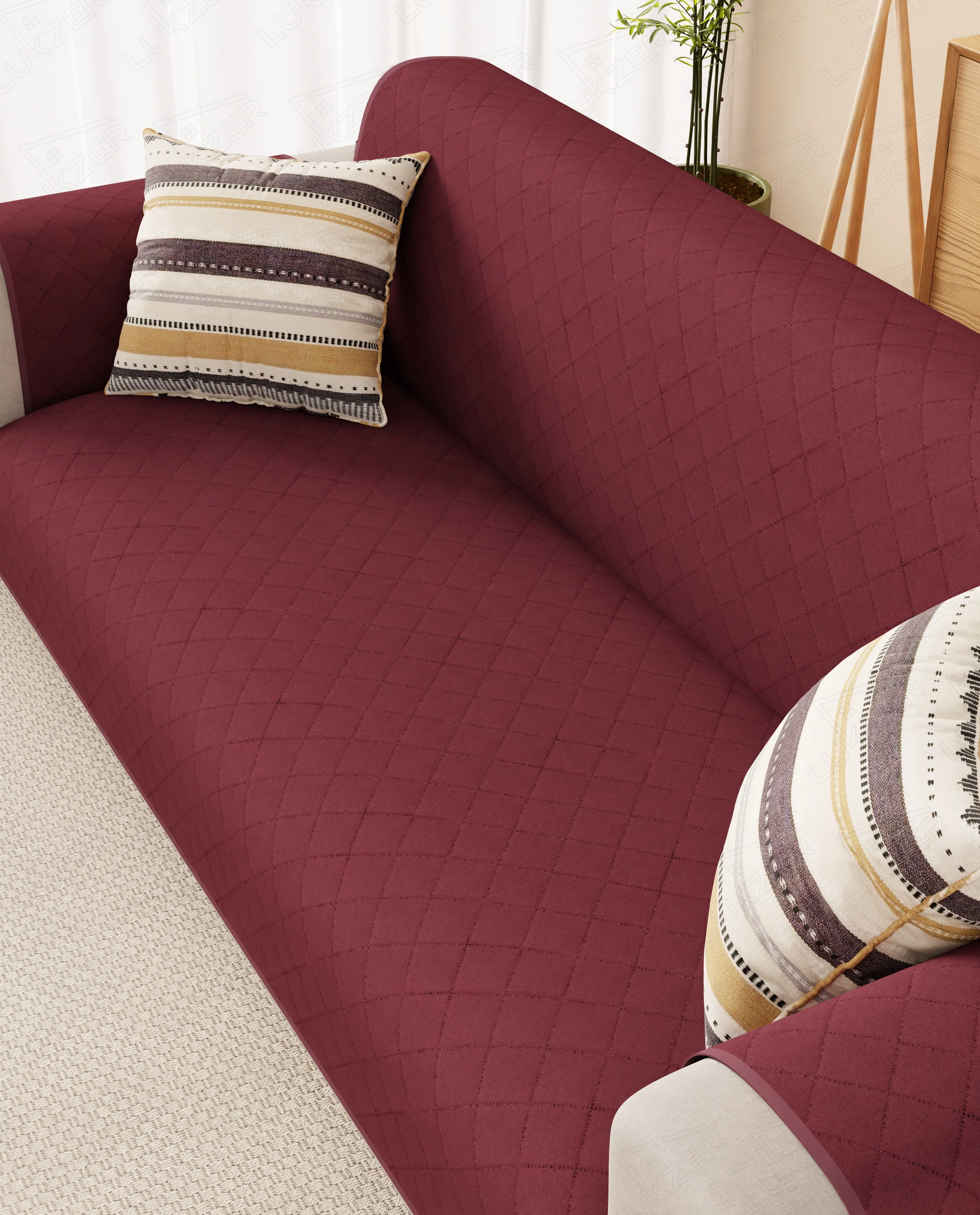 Lukzer Quilted Sofa Mat Cranberry Red (SC-194-01) - Image 4