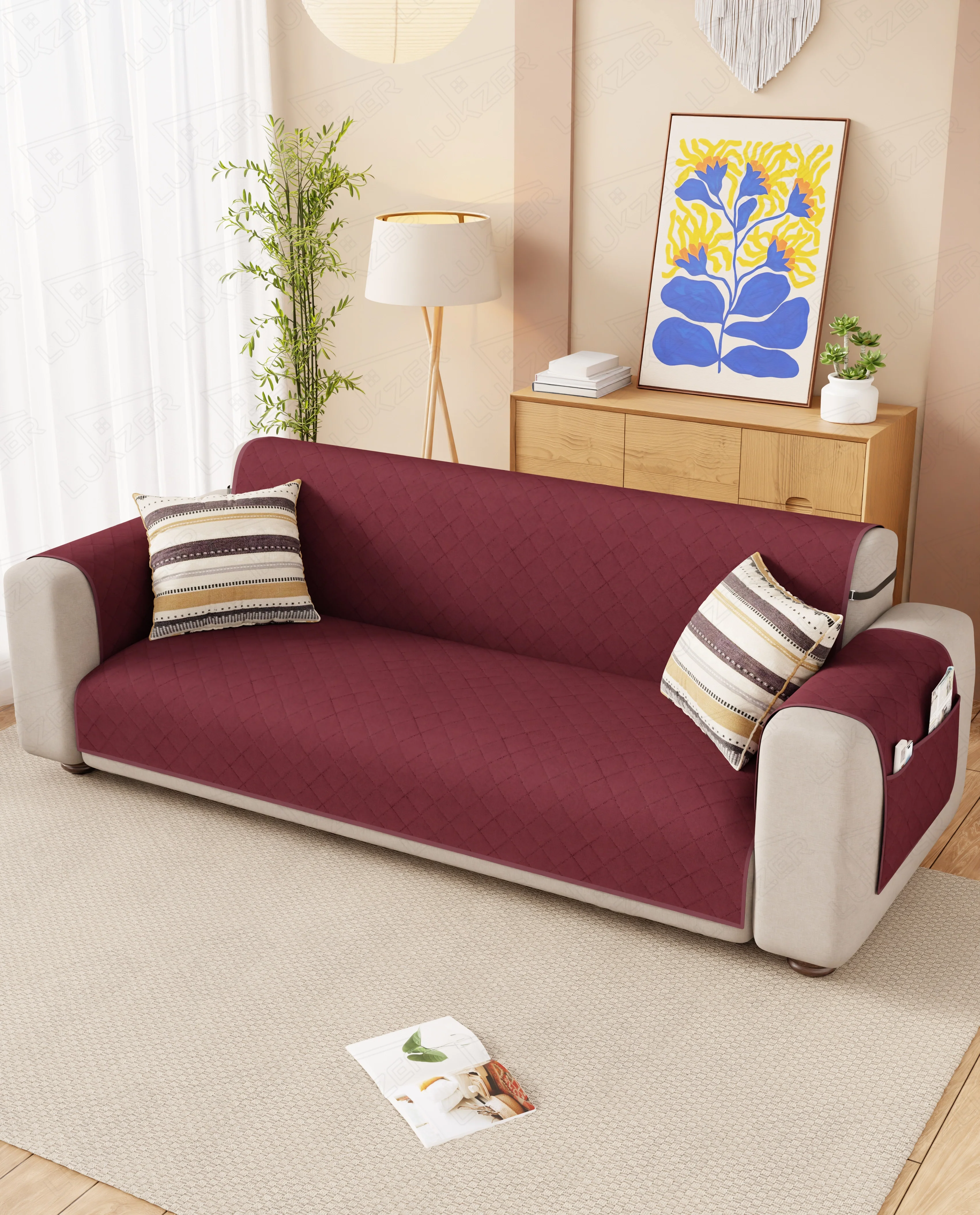 Lukzer Quilted Sofa Mat Cranberry Red (SC-194-01) - Image 5