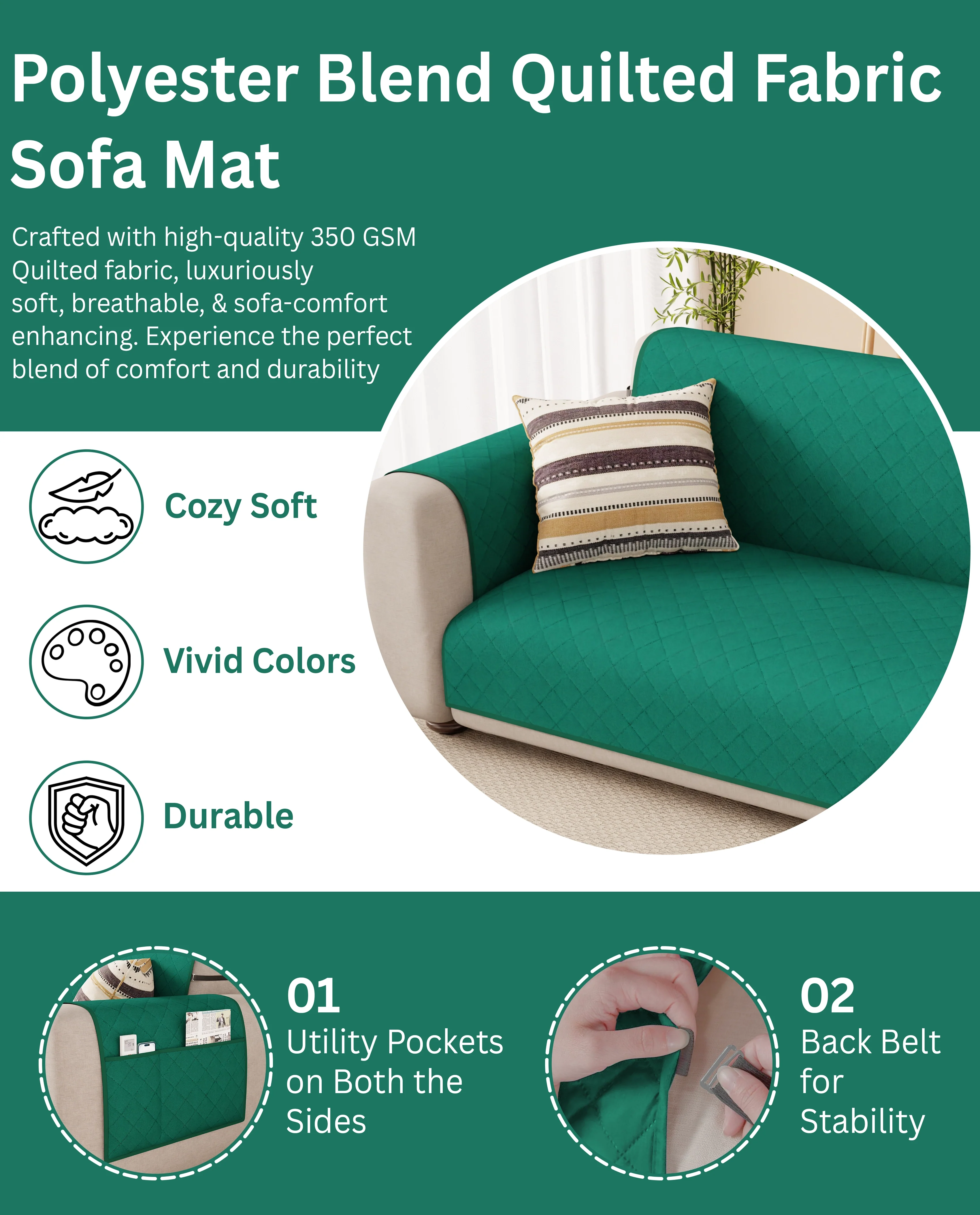 Lukzer Quilted Sofa Mat Forest Green (SC-200-01) - Image 7