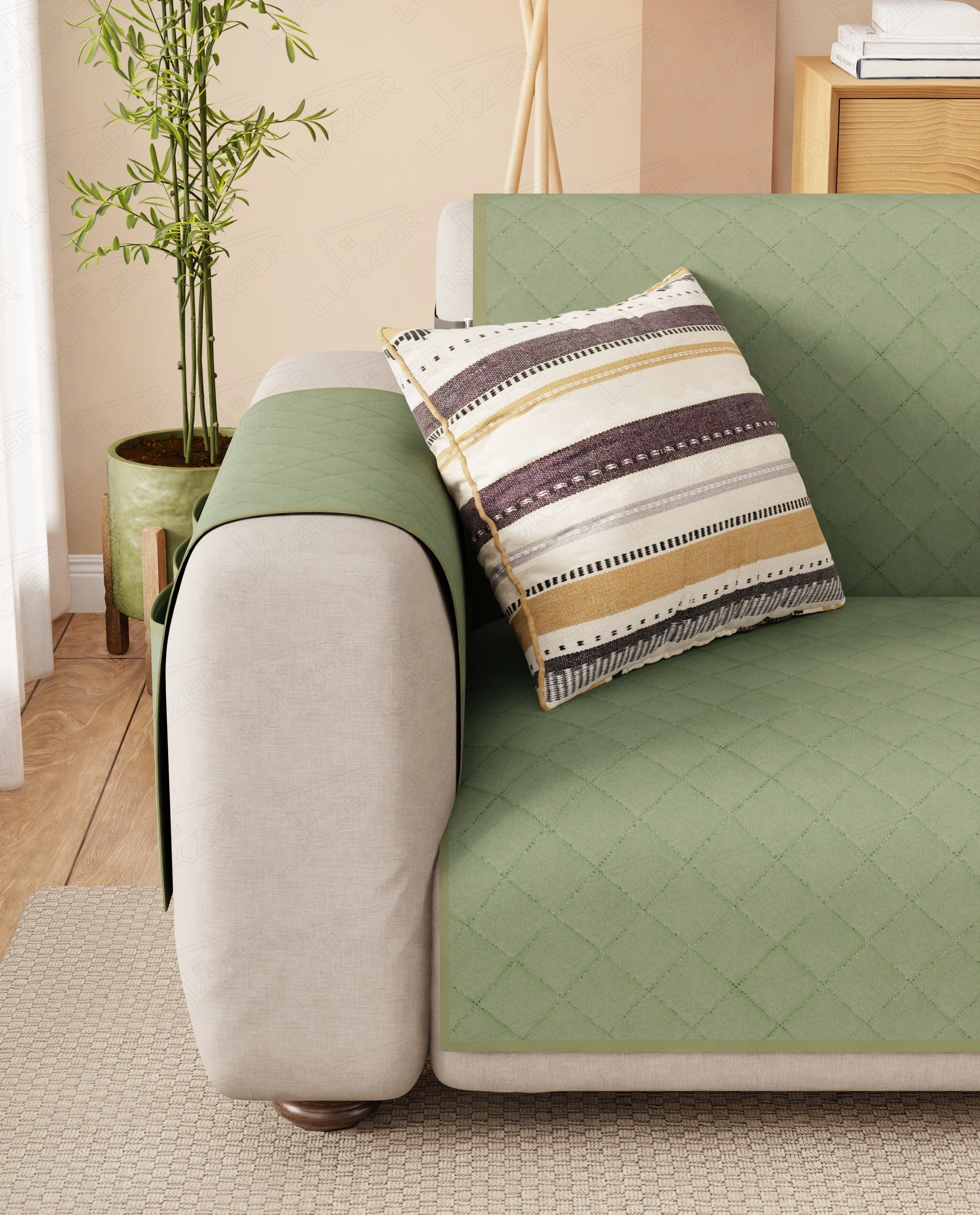 Lukzer Quilted Sofa Mat Mint Green (SC-199-01) - Image 3