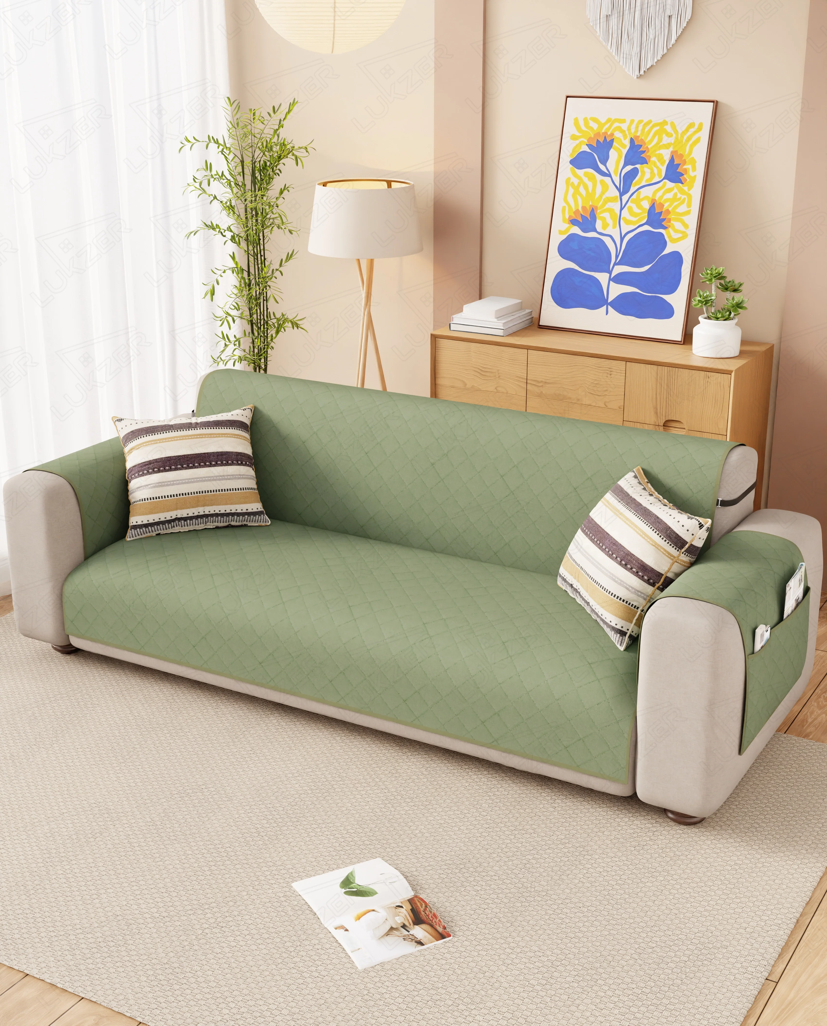 Lukzer Quilted Sofa Mat Mint Green (SC-199-01) - Image 4