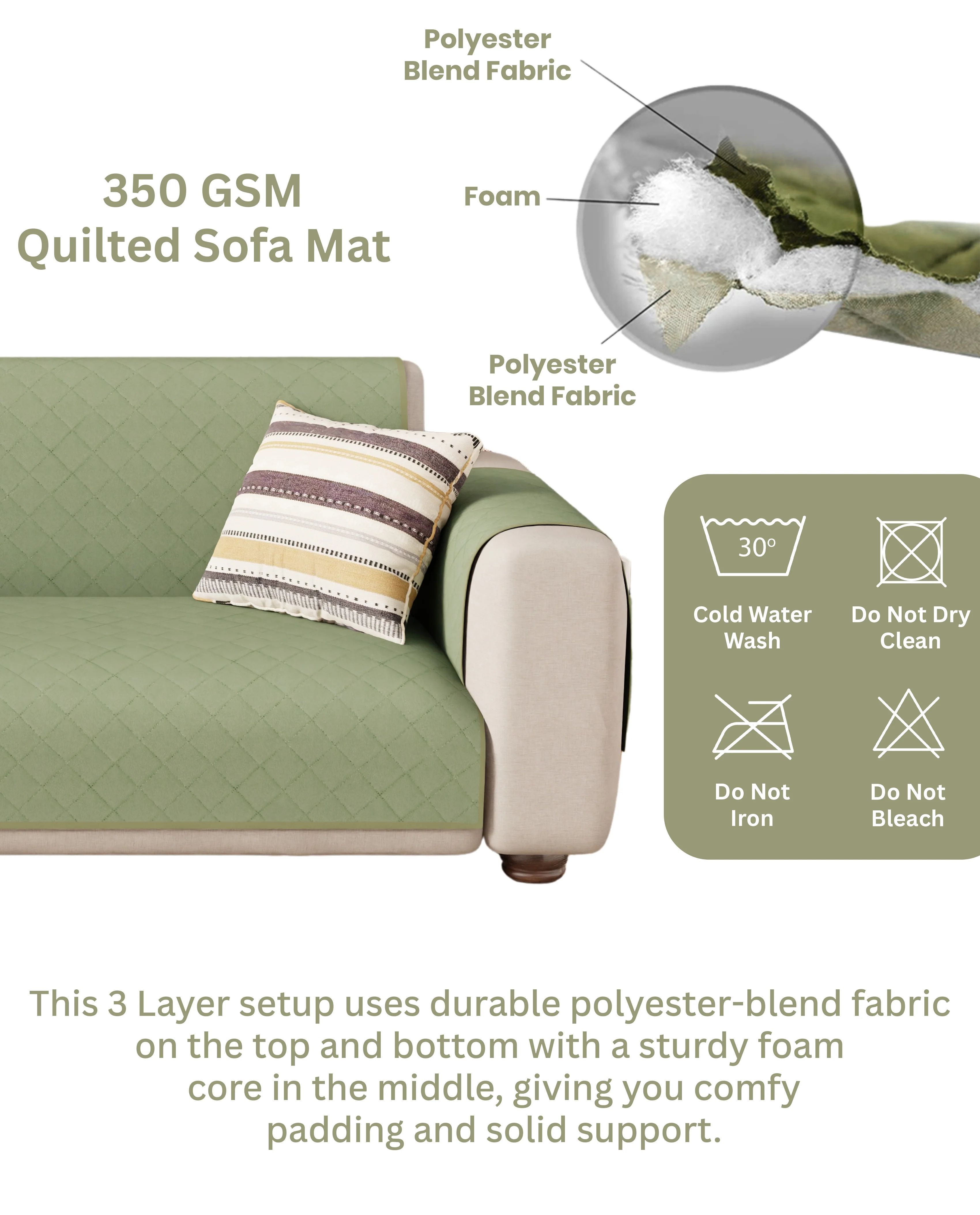 Lukzer Quilted Sofa Mat Mint Green (SC-199-01) - Image 8