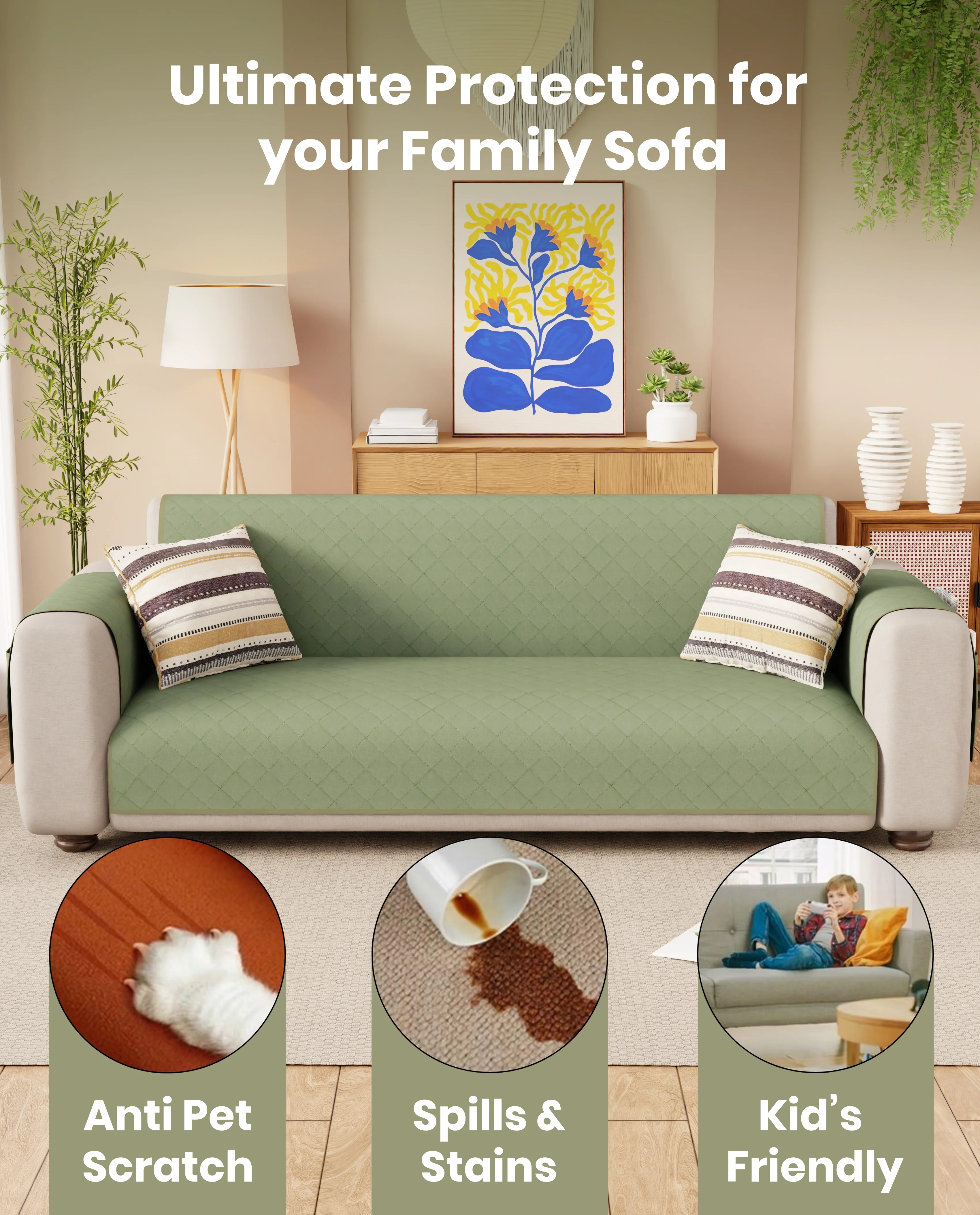 Lukzer Quilted Sofa Mat Mint Green (SC-199-01) - Image 9