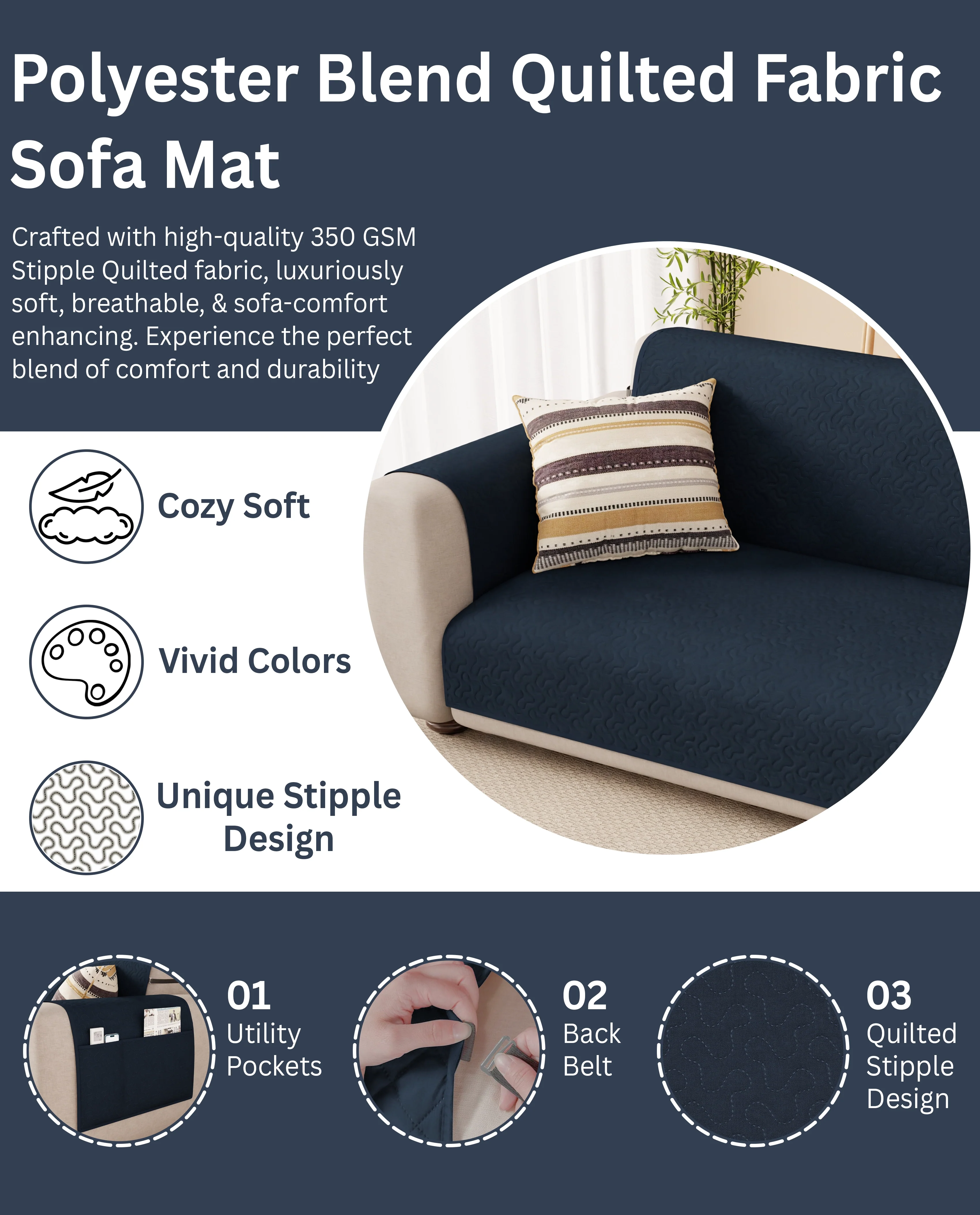 Lukzer Quilted Sofa Mat Stipple Blue (SC-206-01) - Image 7