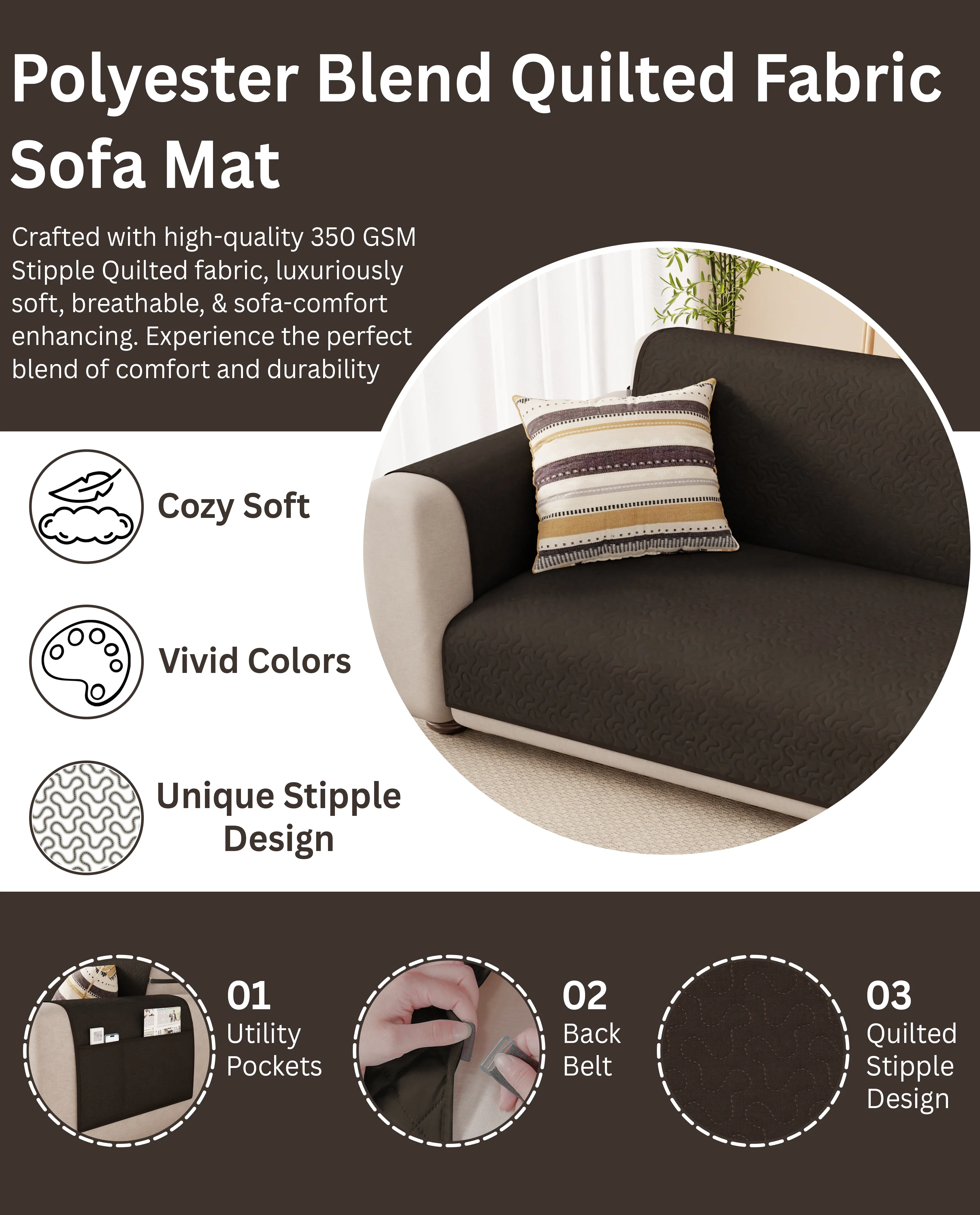 Lukzer Quilted Sofa Mat Stipple Dark Brown (SC-207-01) - Image 7