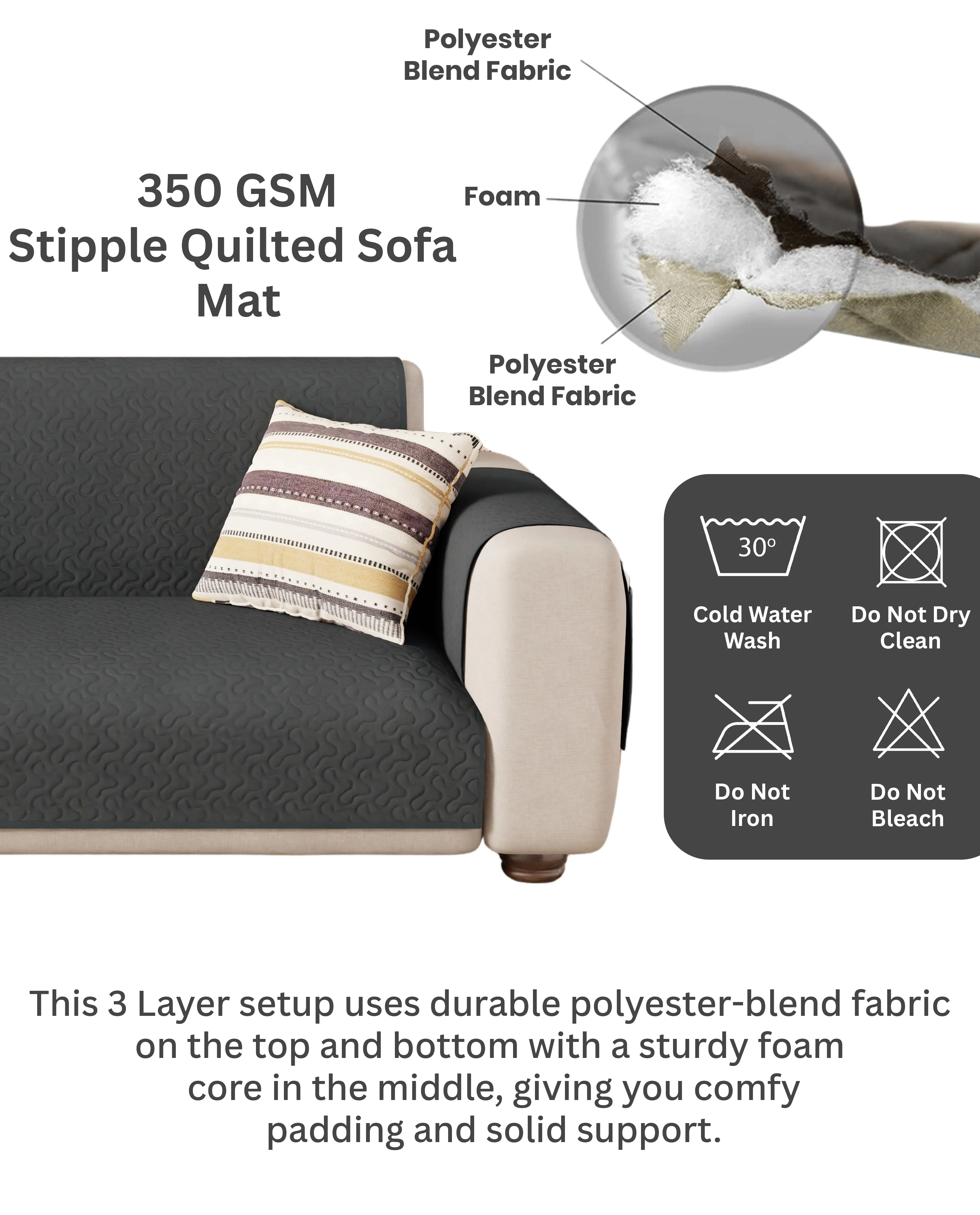 Lukzer Quilted Sofa Mat Stipple Grey (SC-208-01) - Image 8