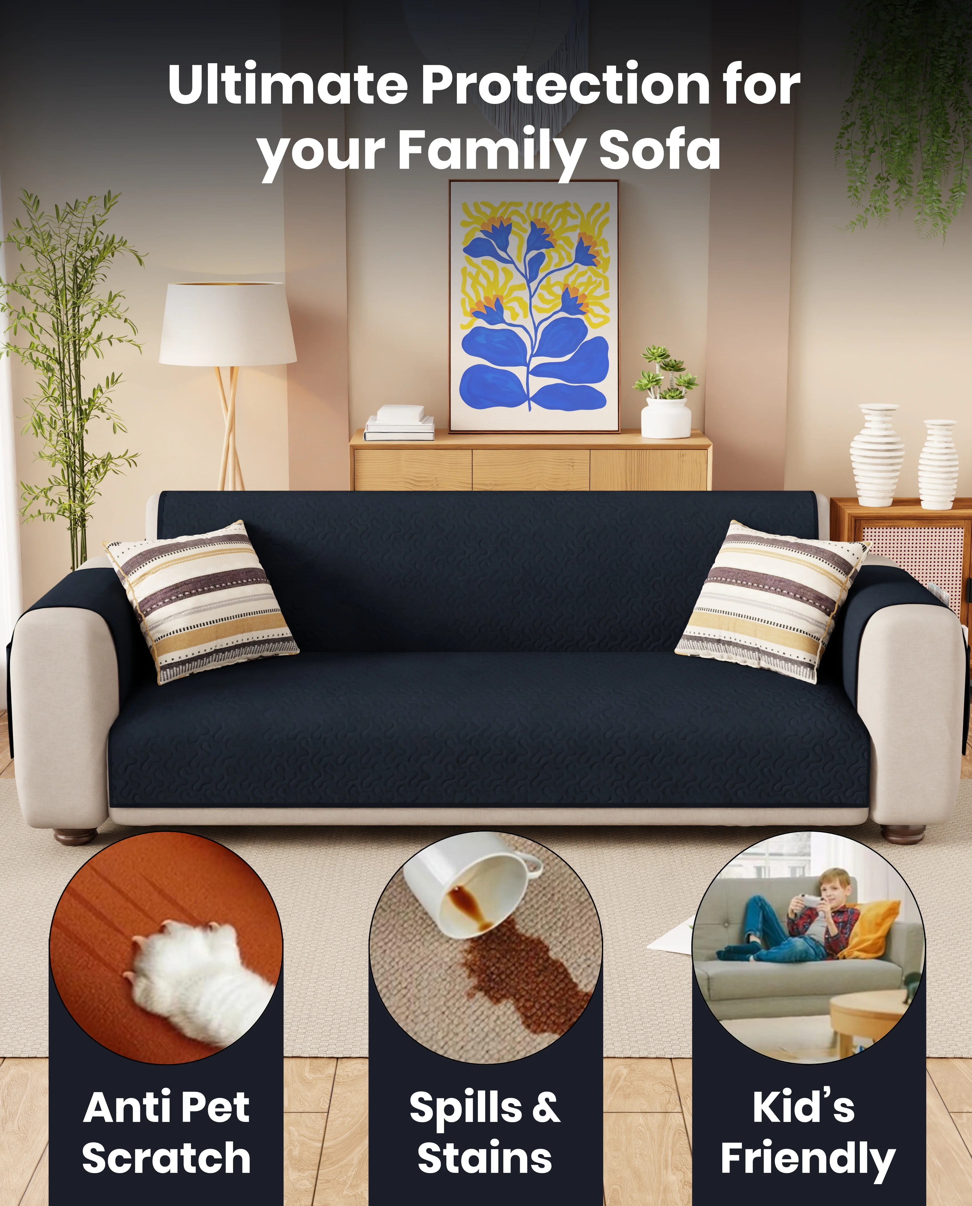 Lukzer Quilted Sofa Mat Stipple Navy Blue (SC-210-01) - Image 8