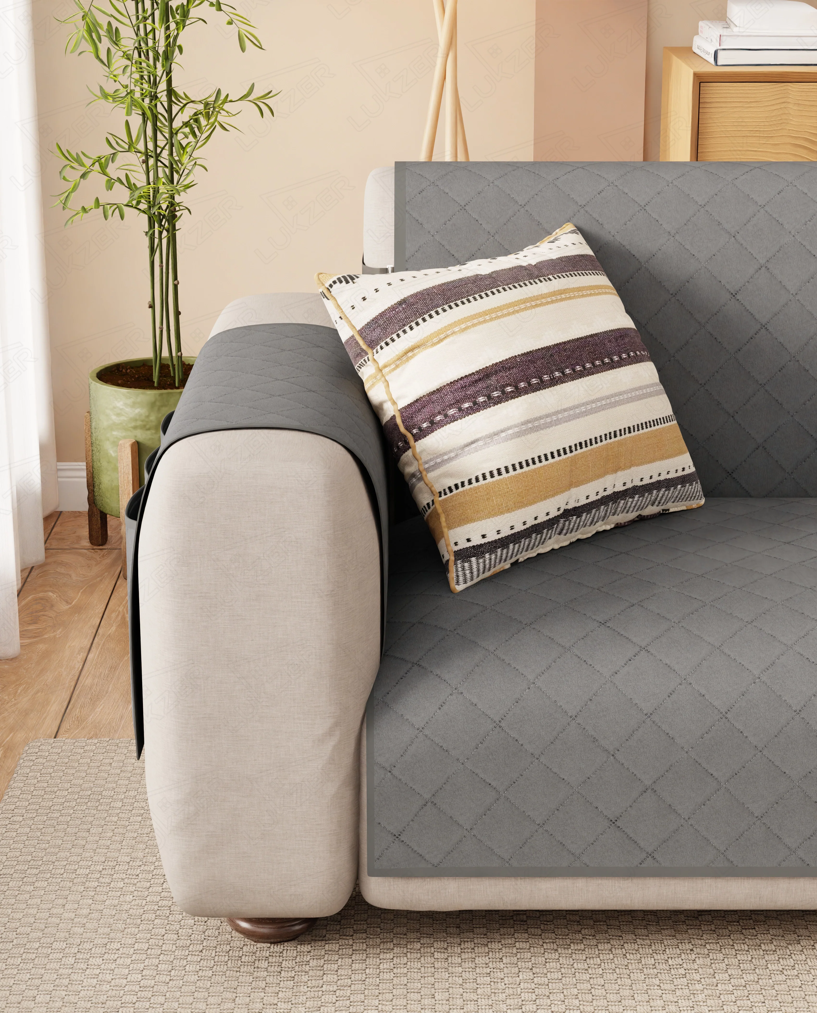 Lukzer Quilted Sofa Mat - Stone Grey (SC-193-01) - Image 4