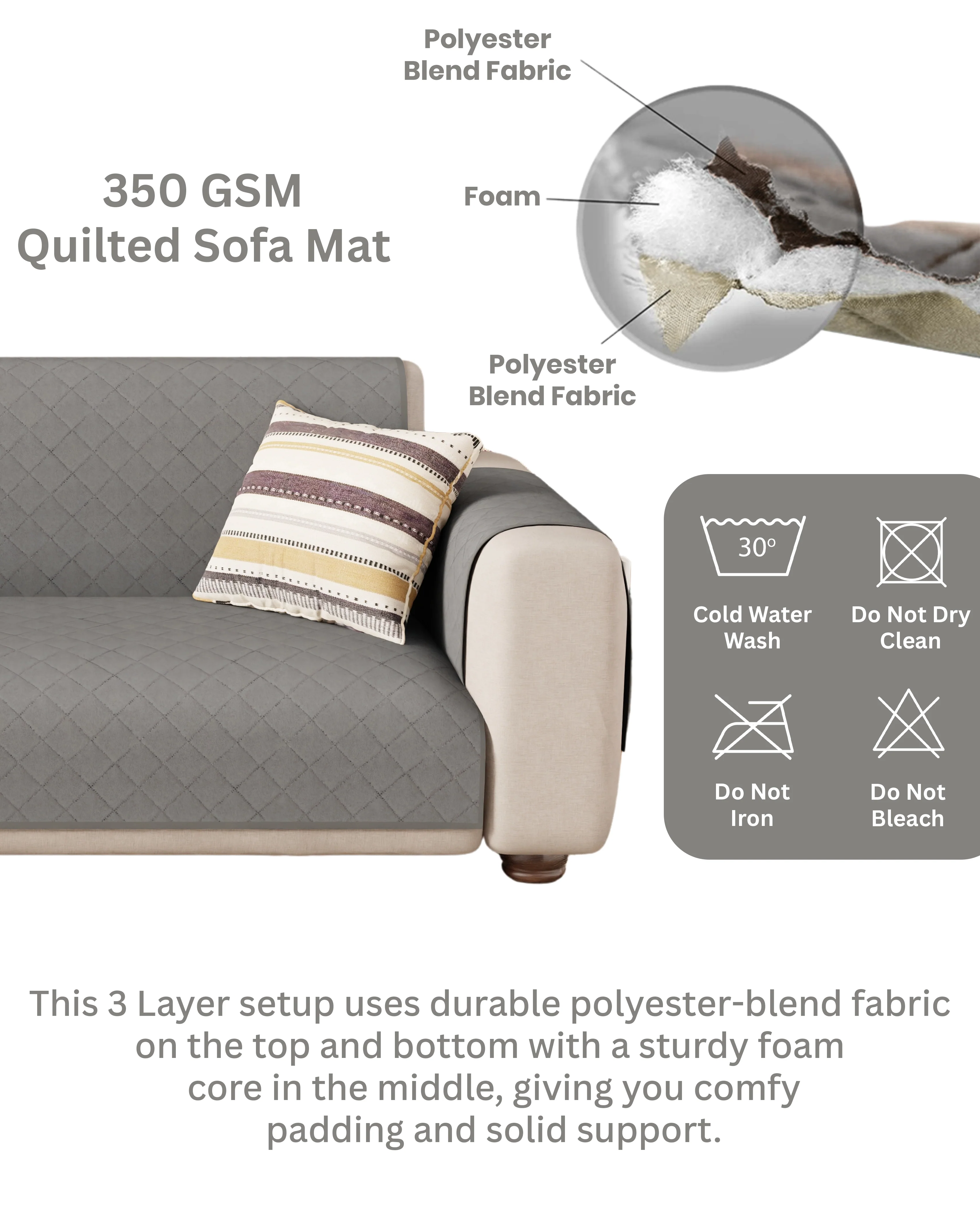 Lukzer Quilted Sofa Mat - Stone Grey (SC-193-01) - Image 8