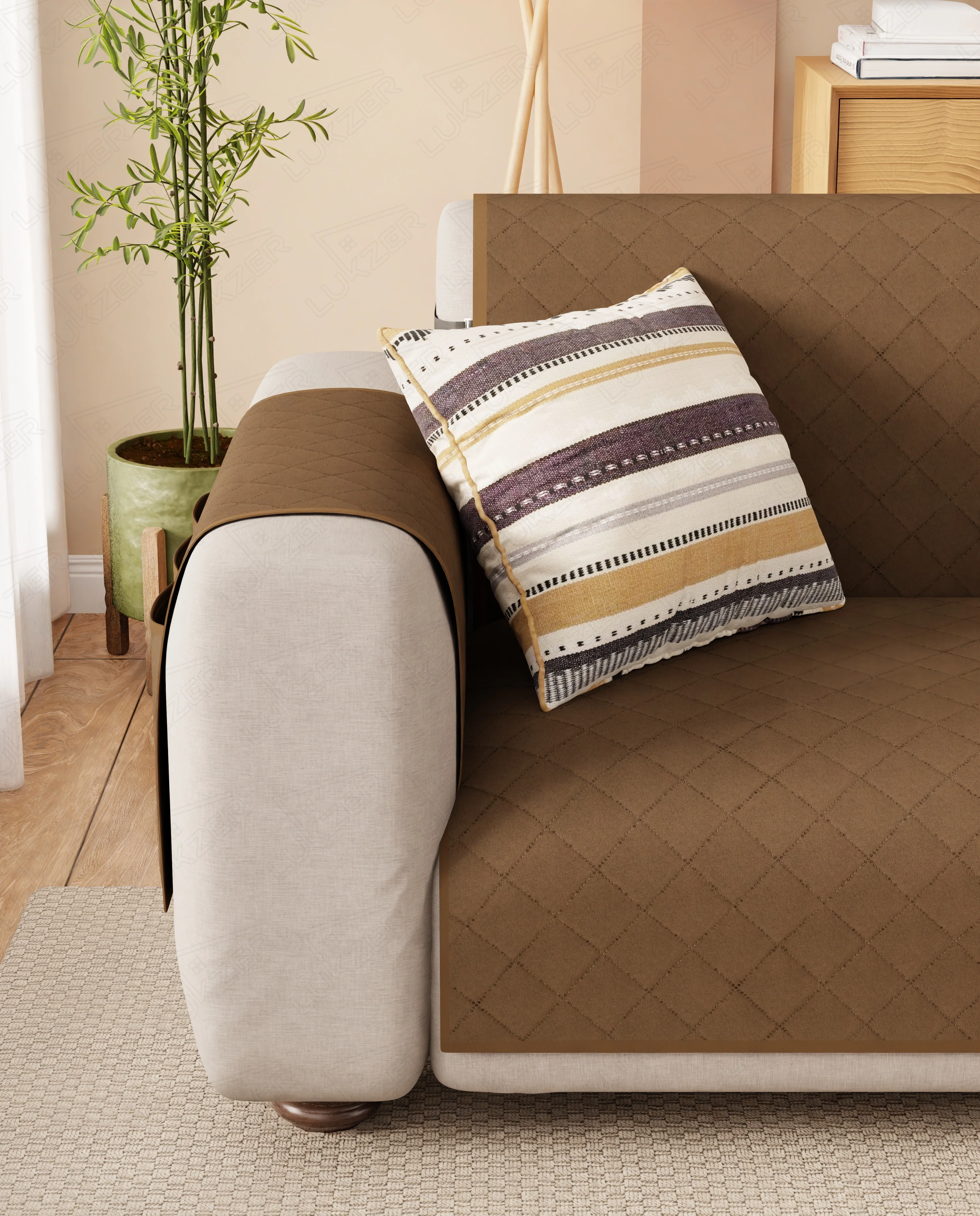 Lukzer Quilted Sofa Mat Walnut (SC-195-01) - Image 3