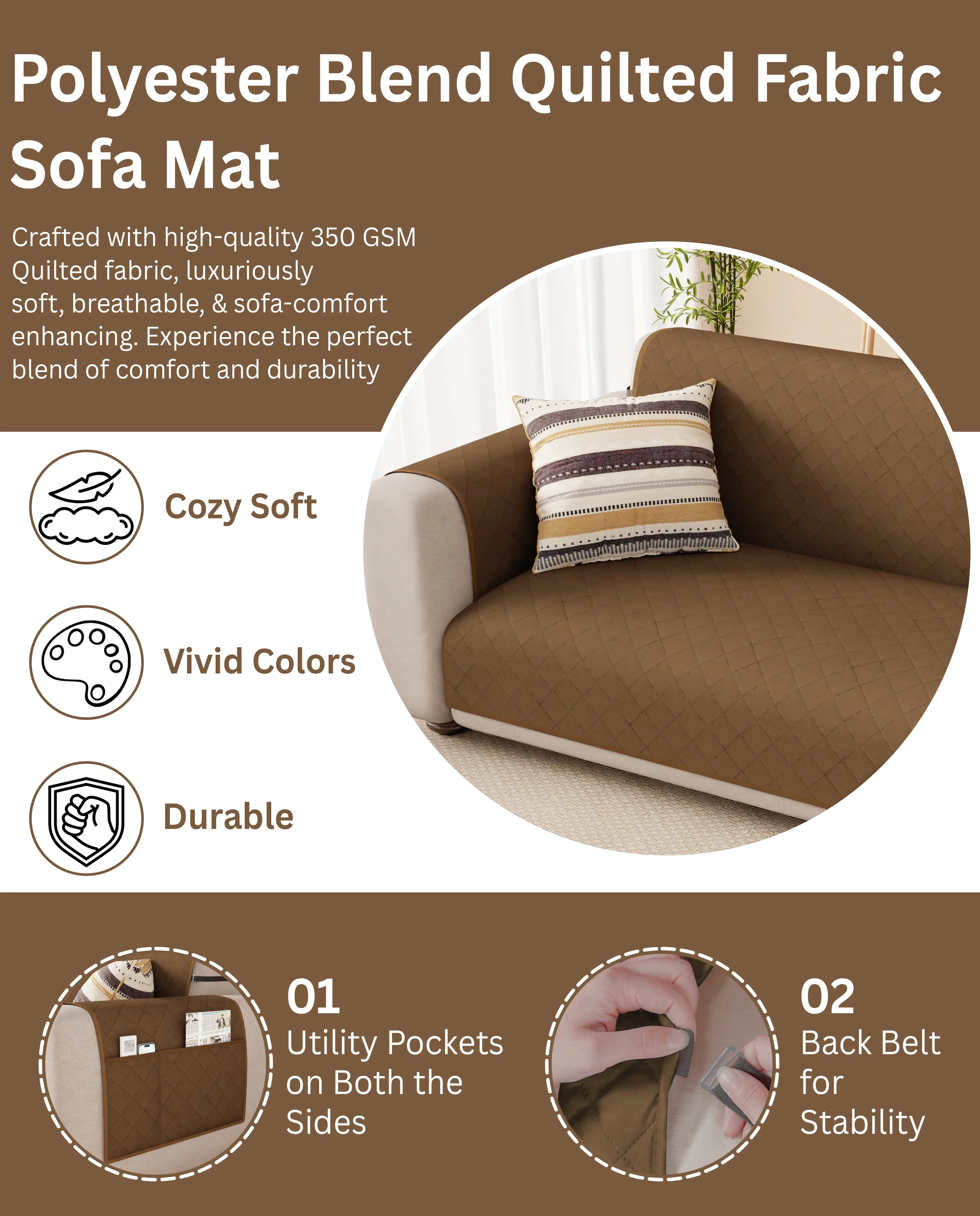 Lukzer Quilted Sofa Mat Walnut (SC-195-01) - Image 7