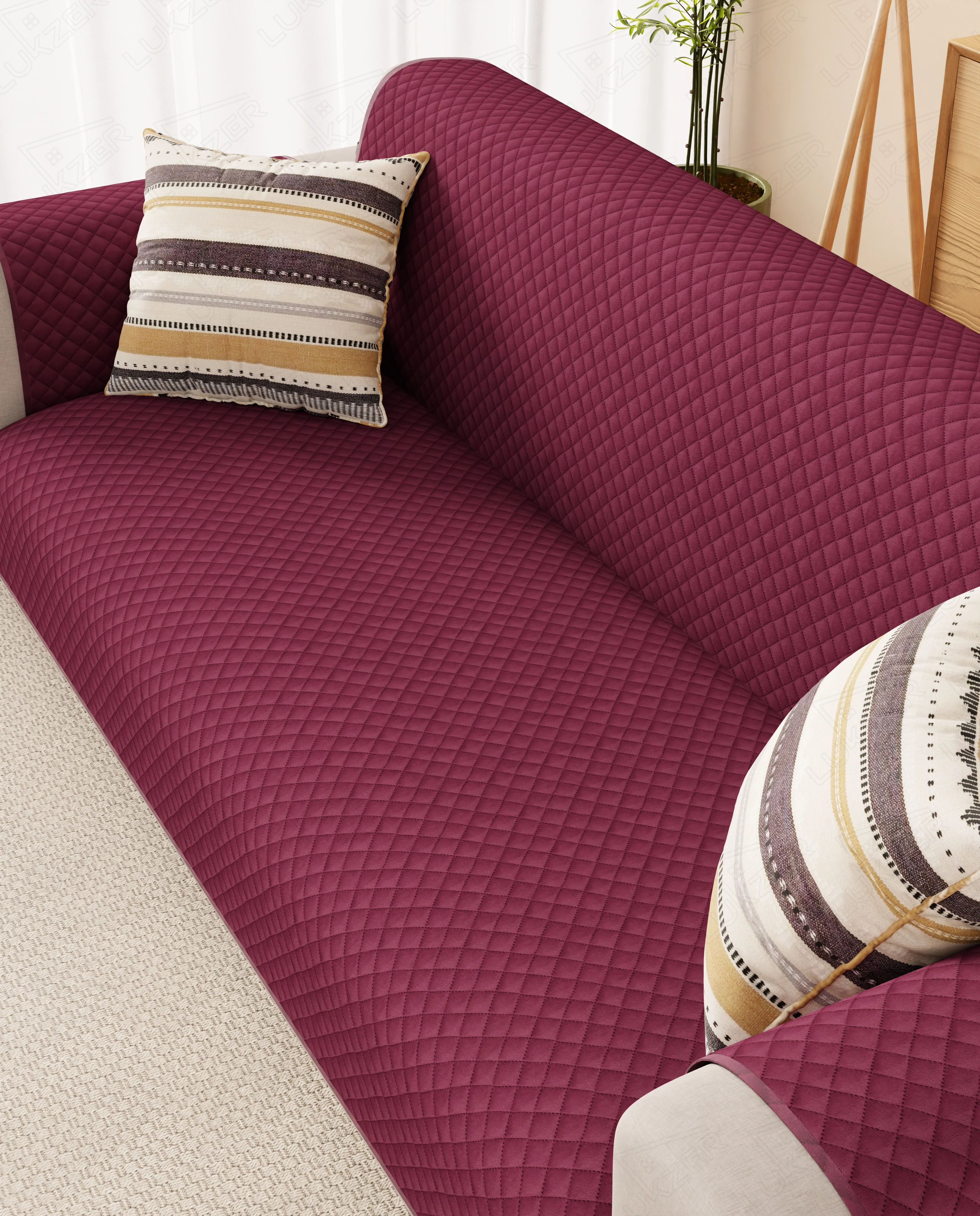 Lukzer Quilted Velvet Sofa Mat Red Raspberry (SC-198-01) - Image 3