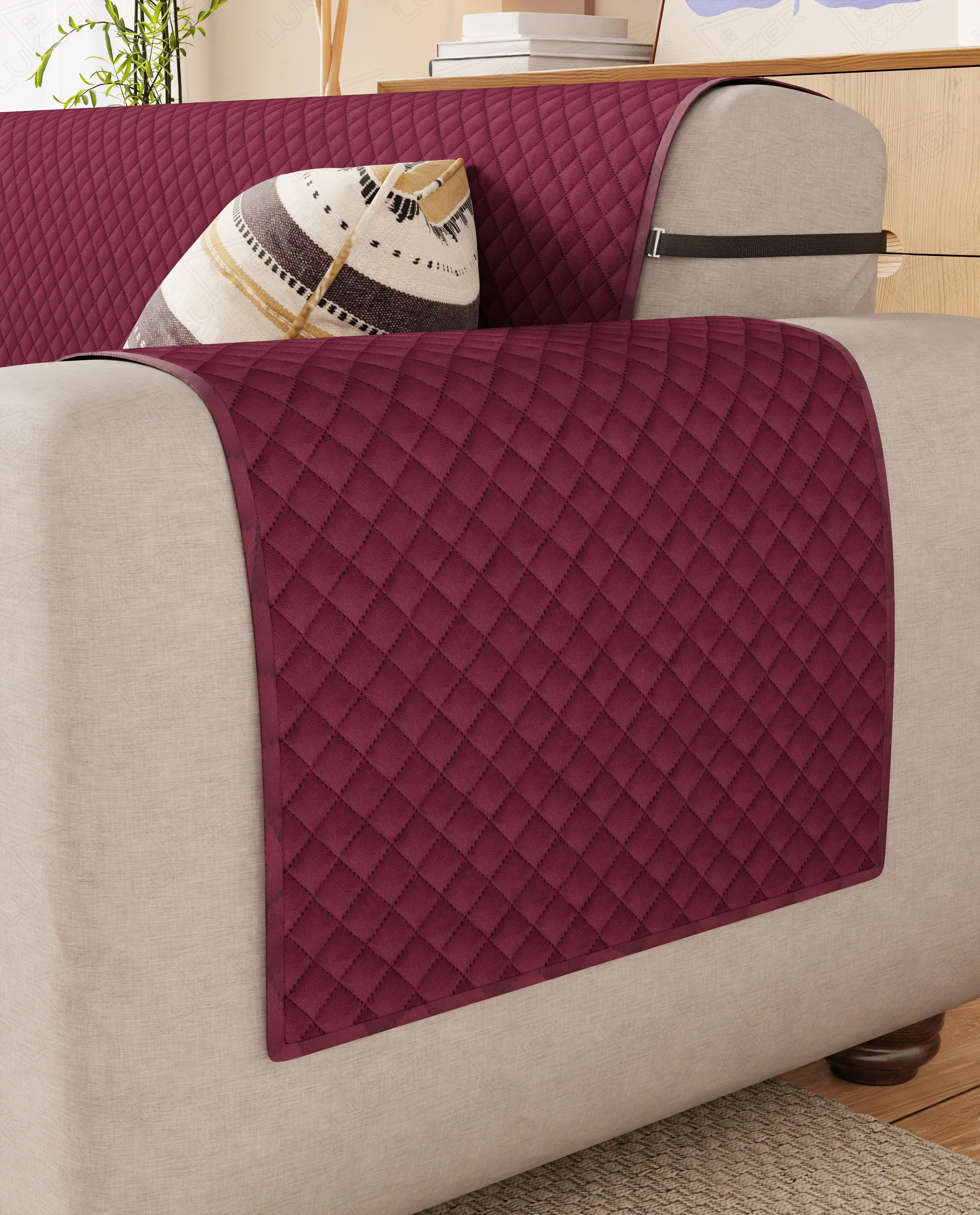 Lukzer Quilted Velvet Sofa Mat Red Raspberry (SC-198-01) - Image 5