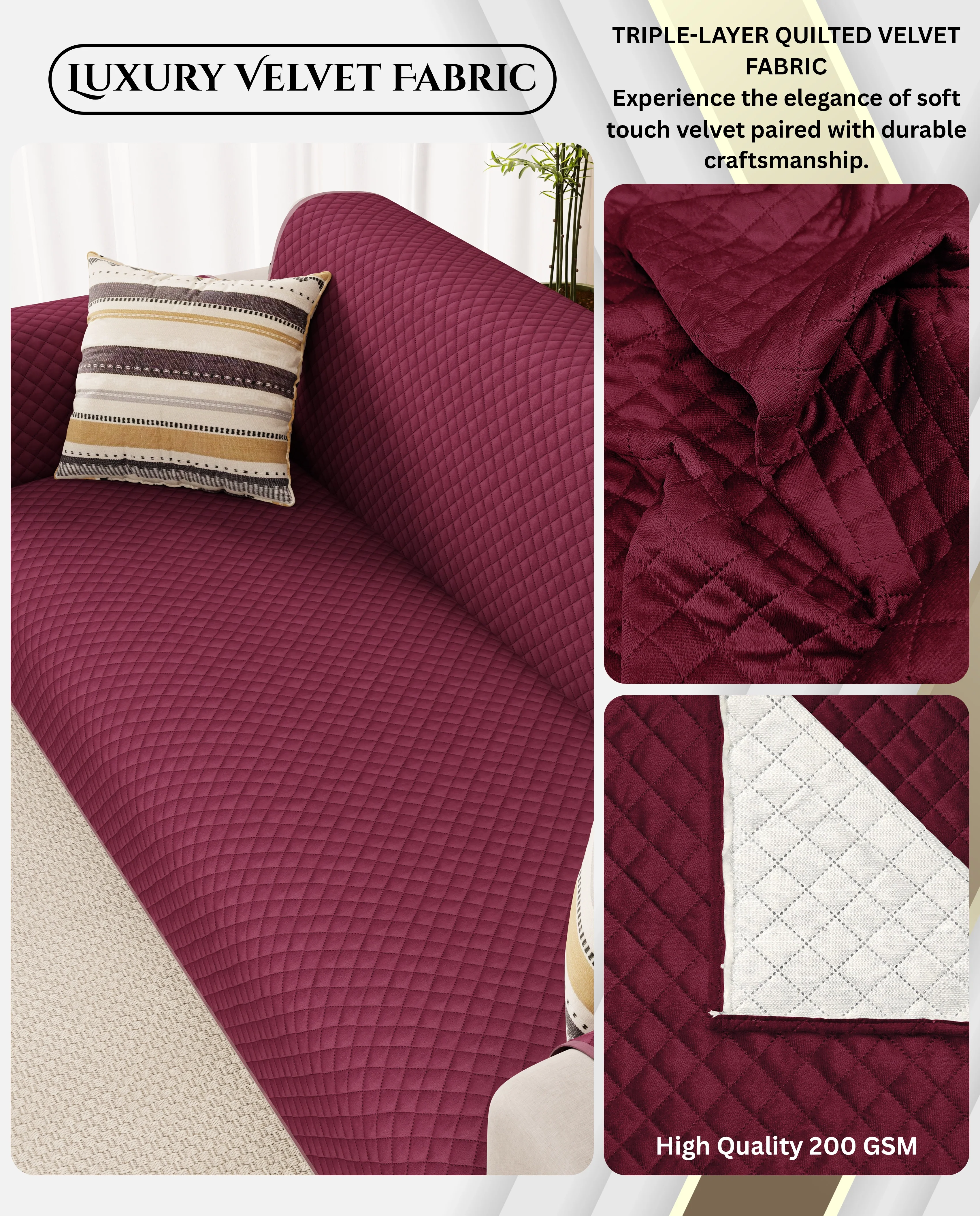 Lukzer Quilted Velvet Sofa Mat Red Raspberry (SC-198-01) - Image 6