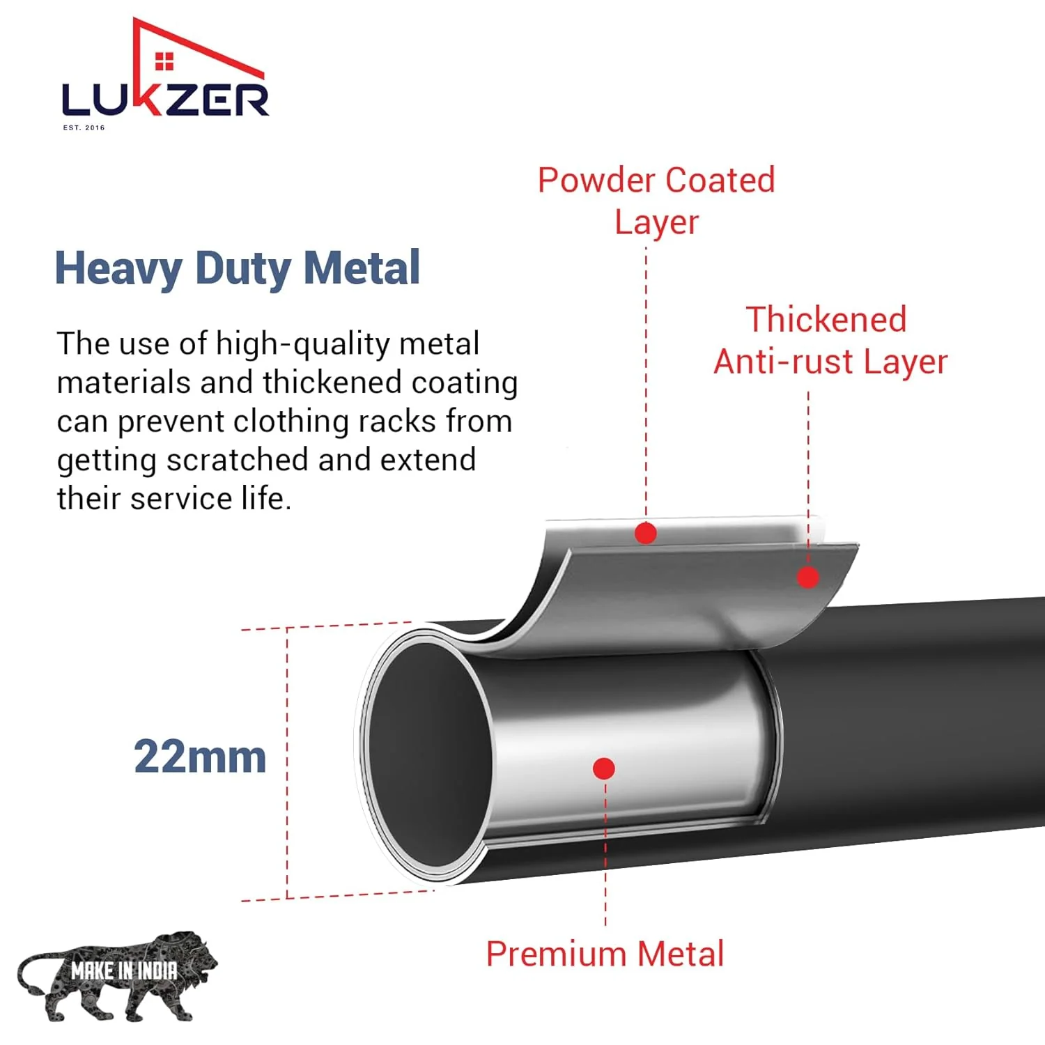 Lukzer Metal Single Rod Clothes Hanging Stand with Bottom Shelf & Lockable Wheels (MGR-003/Black) - Image 3